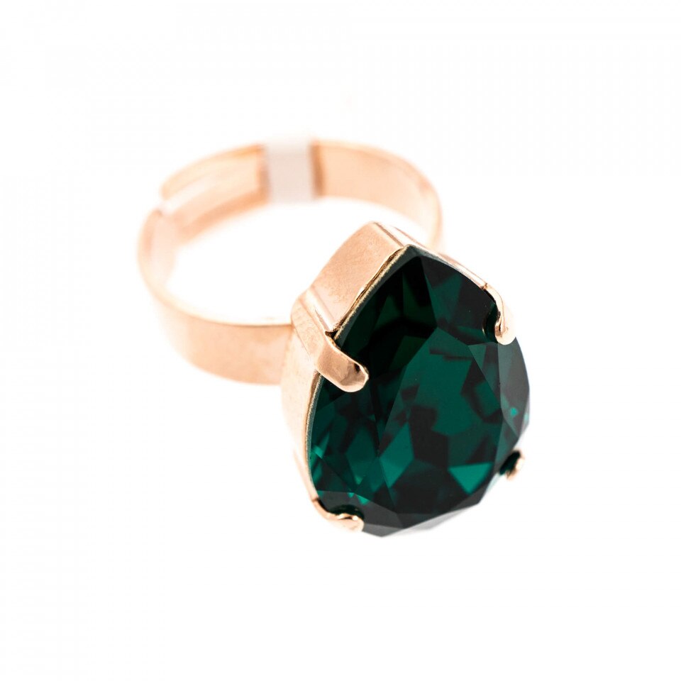 Inel placat cu Aur roz de 24K, Cristale Swarovski, Emerald by Roxannes - Mariana Jewellery, Verde 7098/5-205RG