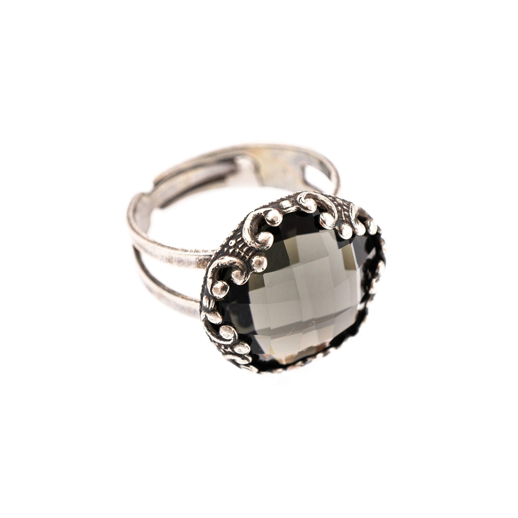 Inel placat cu Argint 925, Cristale, Black Diamond by Roxannes - Mariana Jewellery, Gri 7220-215ASP