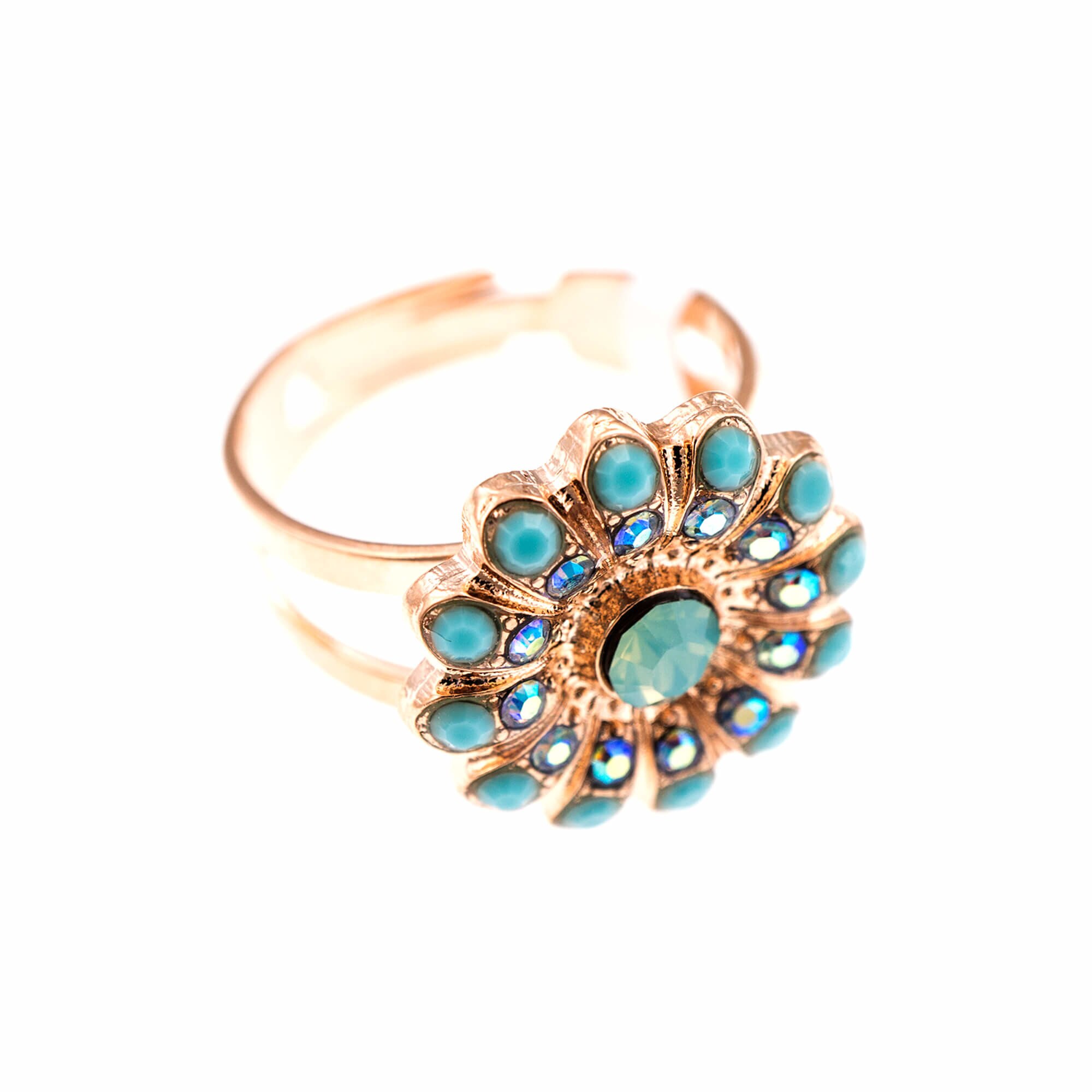 Inel placat cu Aur roz de 24K, Cristale, Cindy by Roxannes - Mariana Jewellery, Turquoise 7423/3-2677RG