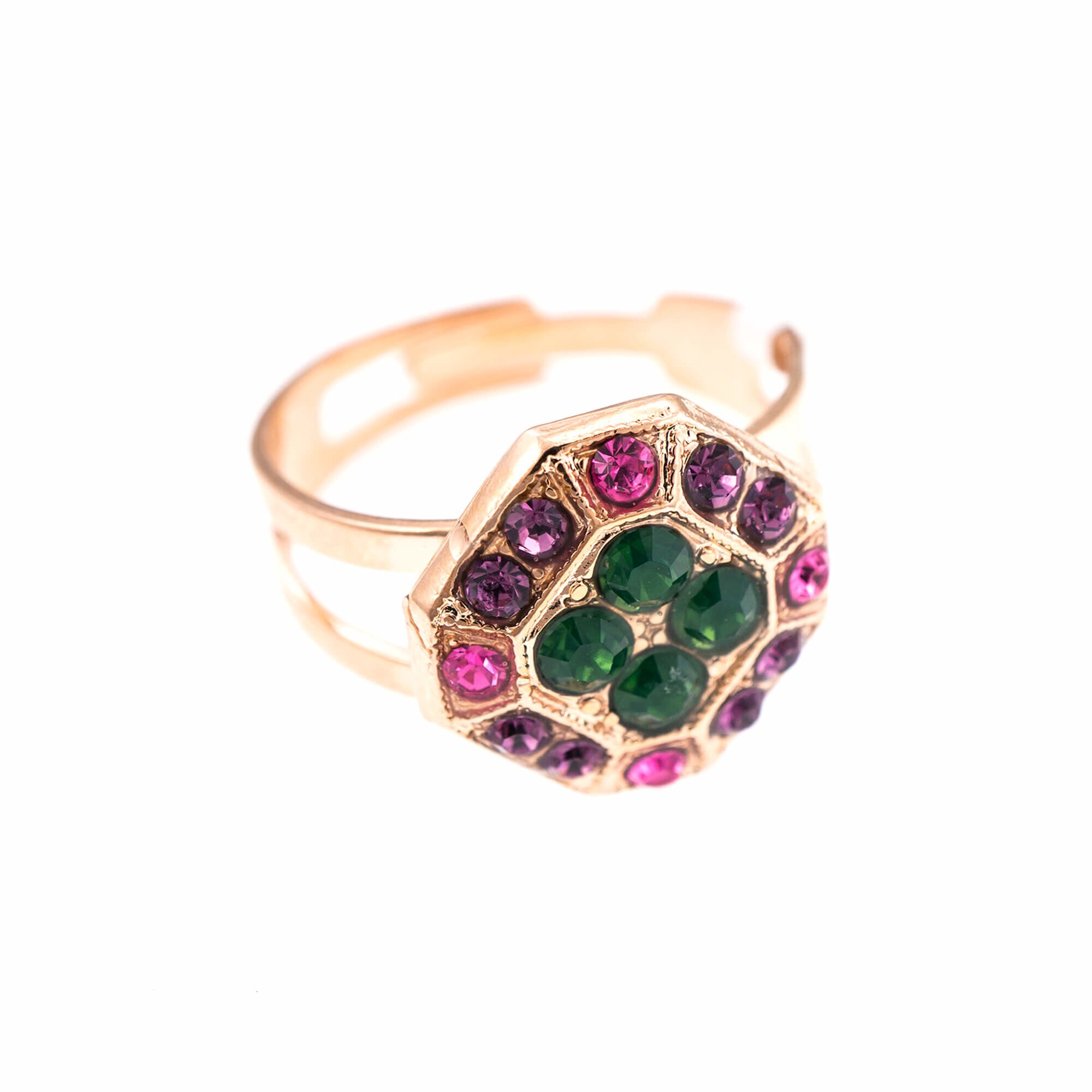 Inel placat cu Aur roz de 24K, Cristale, Luck by Roxannes - Mariana Jewellery, Multicolor 7420/4-1033RG