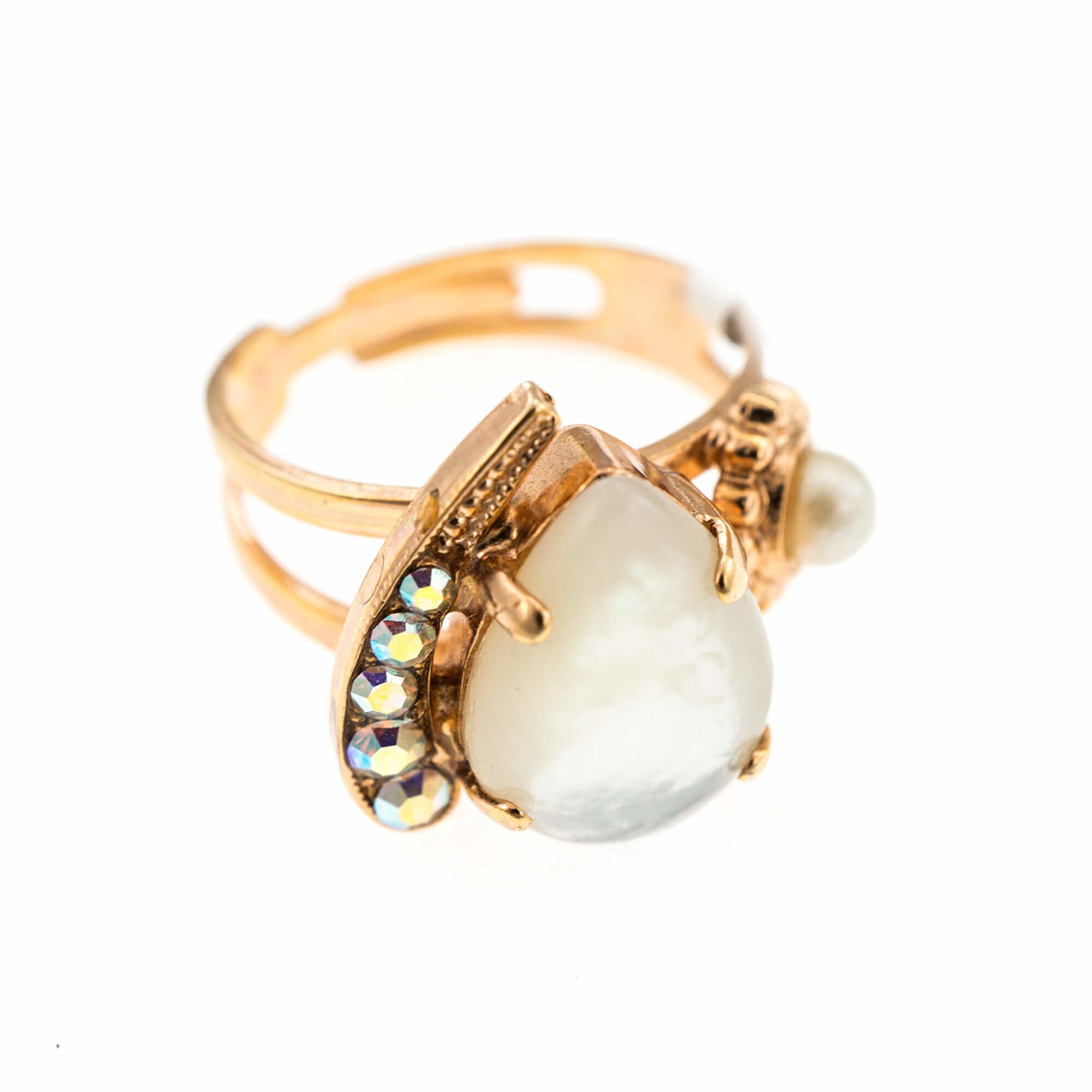 Inel placat cu Aur roz de 24K, Cristale si Pietre semipretioase, Seashell by Roxannes - Mariana Jewellery, Alb 72009-M1201RG