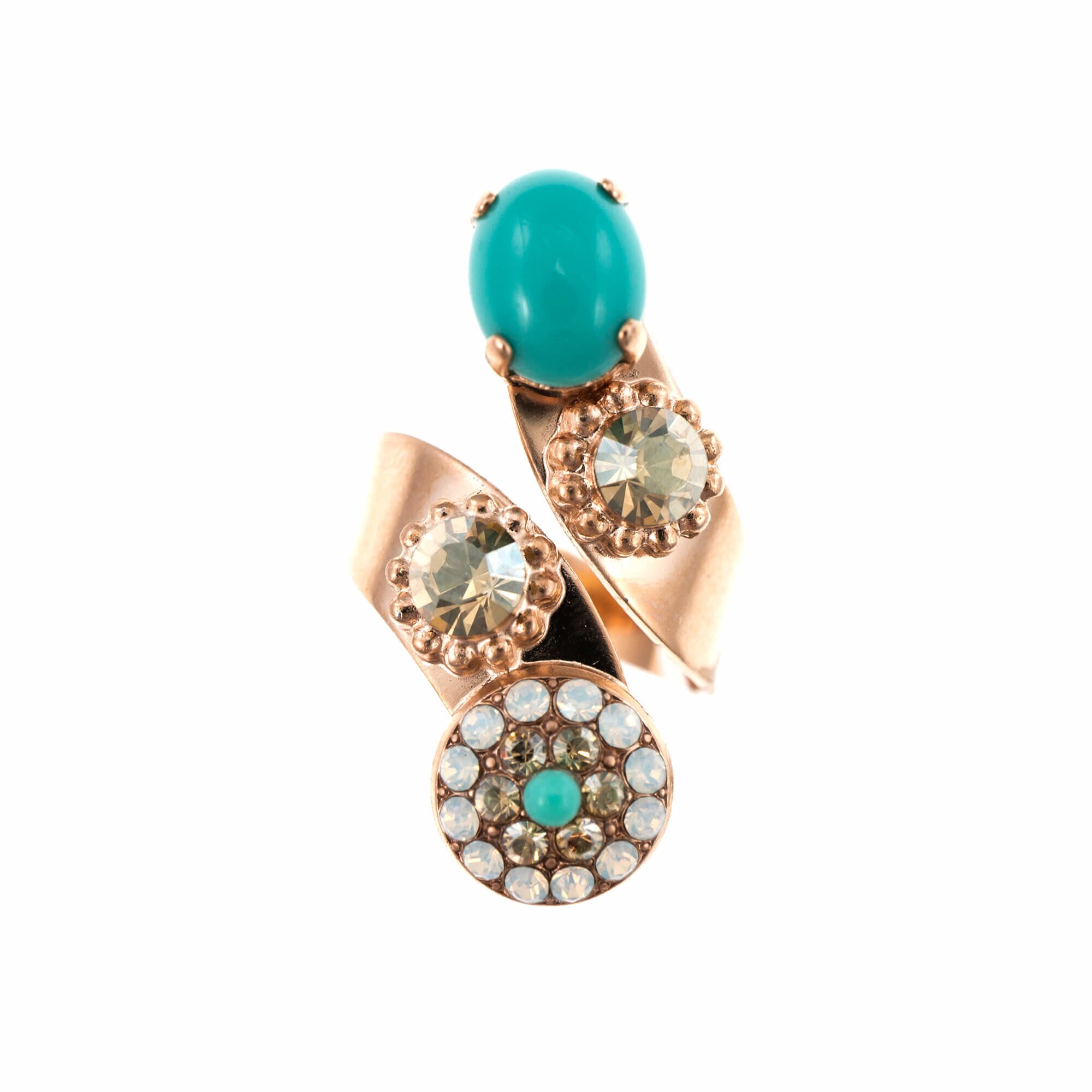 Inel placat cu Aur roz de 24K, Cristale, Sapphire Sky by Roxannes - Mariana Jewellery, Albastru/Alb 7416-807RG