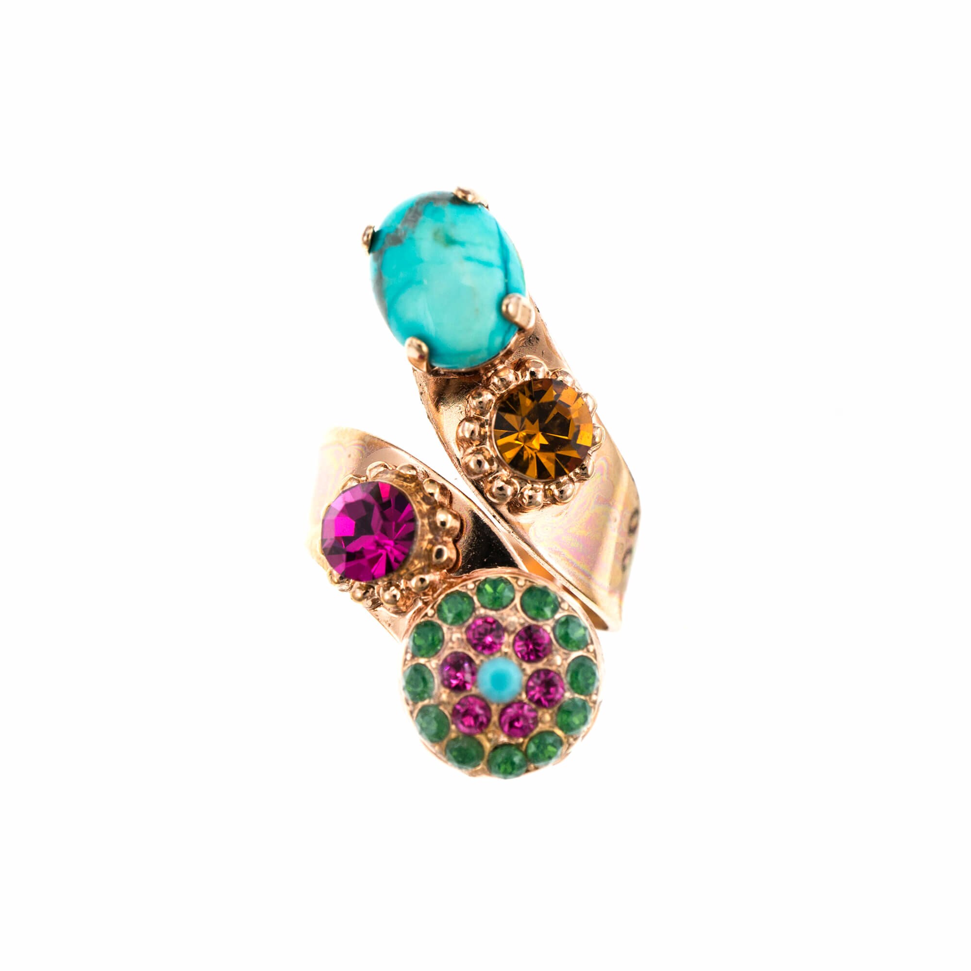 Inel placat cu Aur roz de 24K, Cristale si Pietre semipretioase, Happy Days by Roxannes - Mariana Jewellery, Multicolor 7416-M1007RG