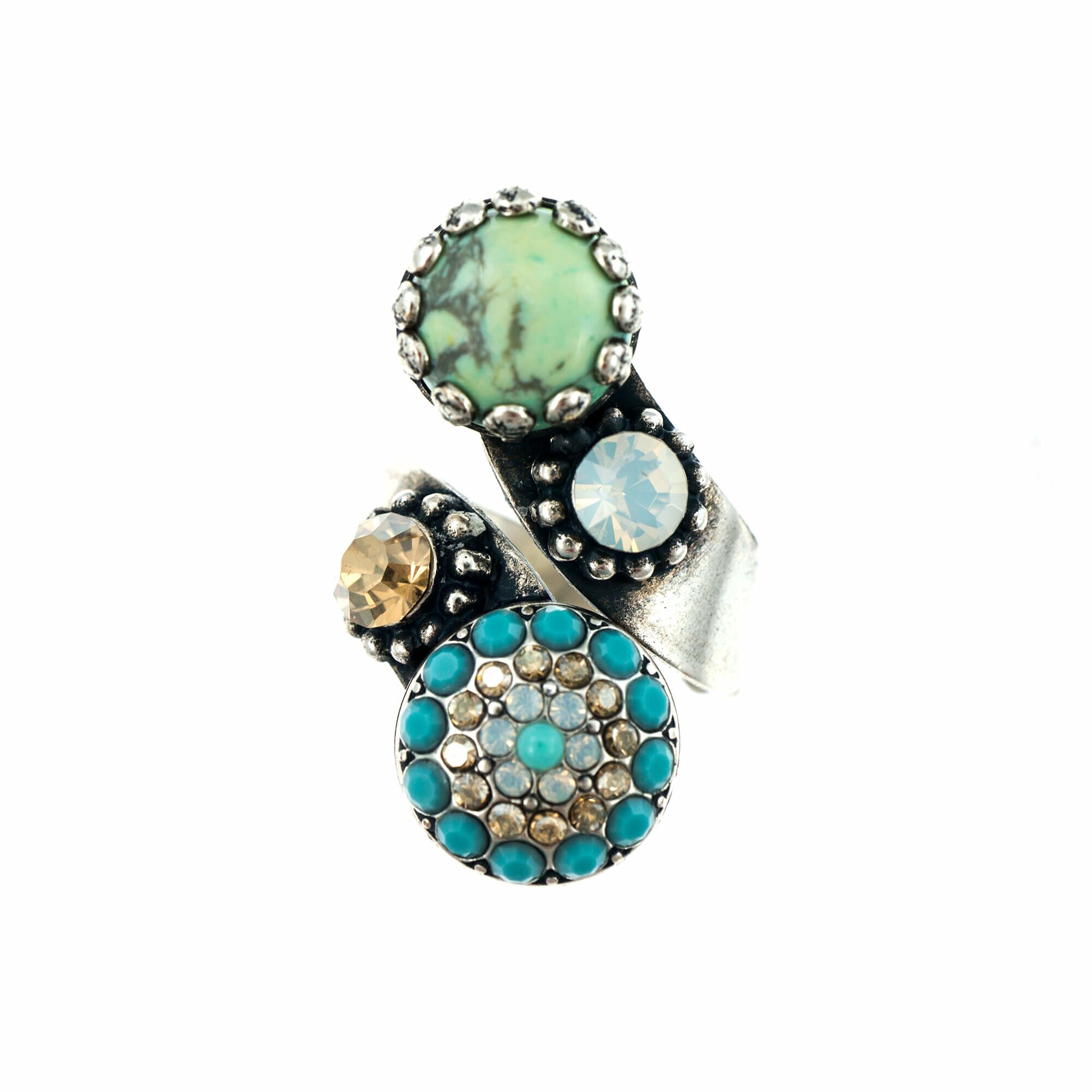 Inel placat cu Argint 925, Cristale si Pietre semipretioase, Sapphire Sky by Roxannes - Mariana Jewellery, Albastru/Alb 7141/2-M807SP