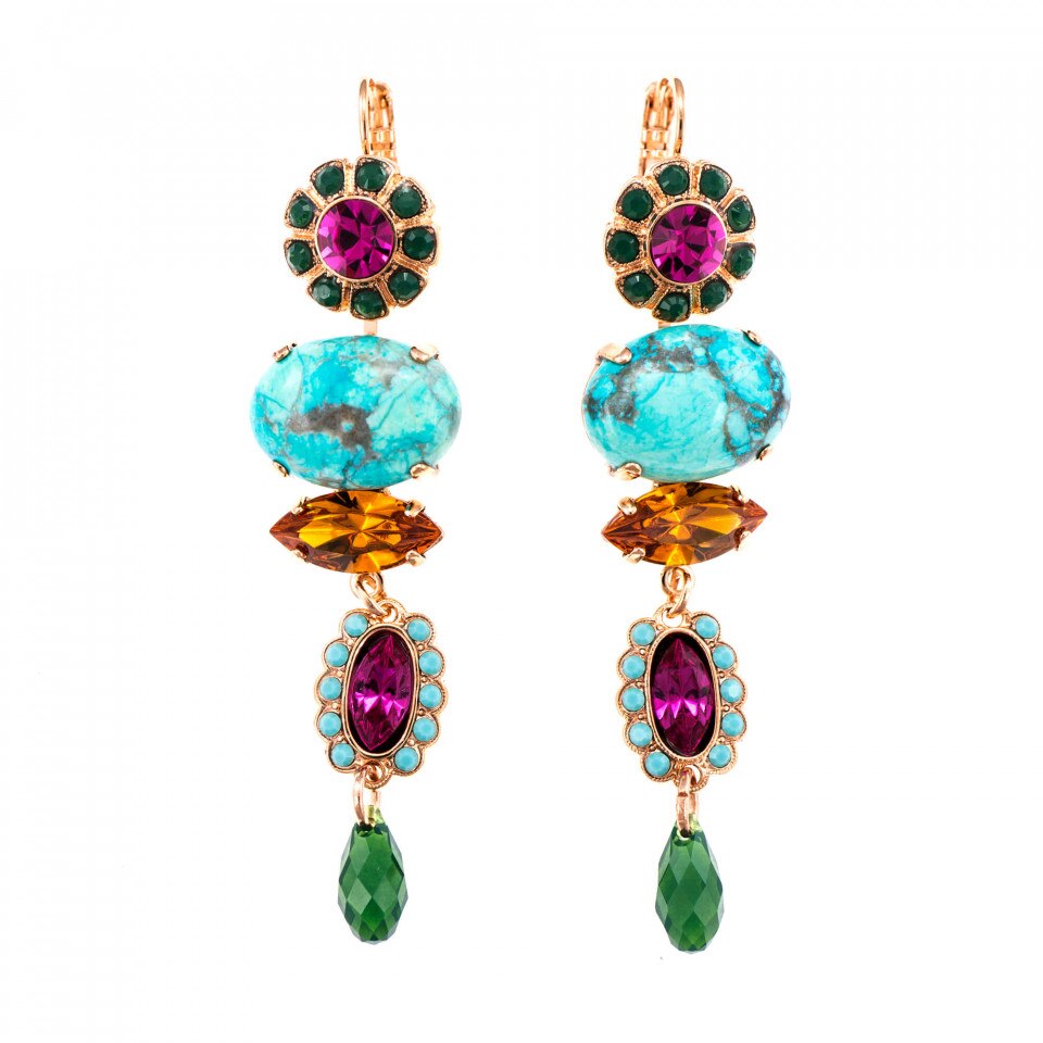 Cercei placati cu Aur roz de 24K, Cristale Swarovski si Pietre semipretioase, Happy Days by Roxannes - Mariana Jewellery, Multicolor 1076-M1007RG6