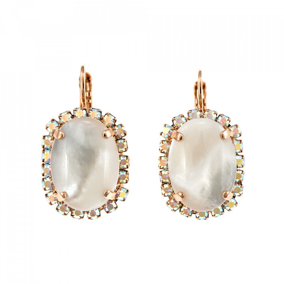 Cercei placati cu Aur roz de 24K, Cristale Swarovski si Pietre semipretioase, Seashell by Roxannes - Mariana Jewellery, Alb 1090/1-M1201RG6