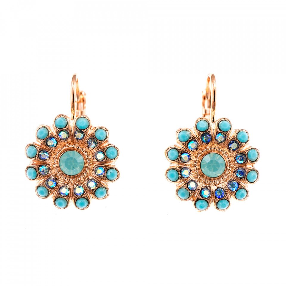 Cercei placati cu Aur roz de 24K, Cristale Swarovski, Cindy by Roxannes - Mariana Jewellery, Turquoise 1423/3-2677RG6
