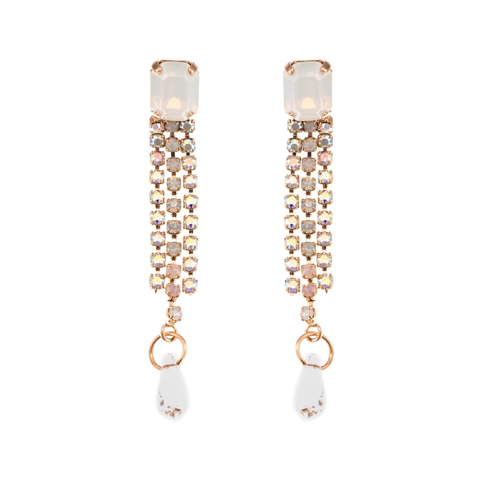 Cercei placati cu Aur roz de 24K, Cristale Swarovski si Pietre semipretioase, Seashell by Roxannes - Mariana Jewellery, Alb 1518/1-M1201RG2