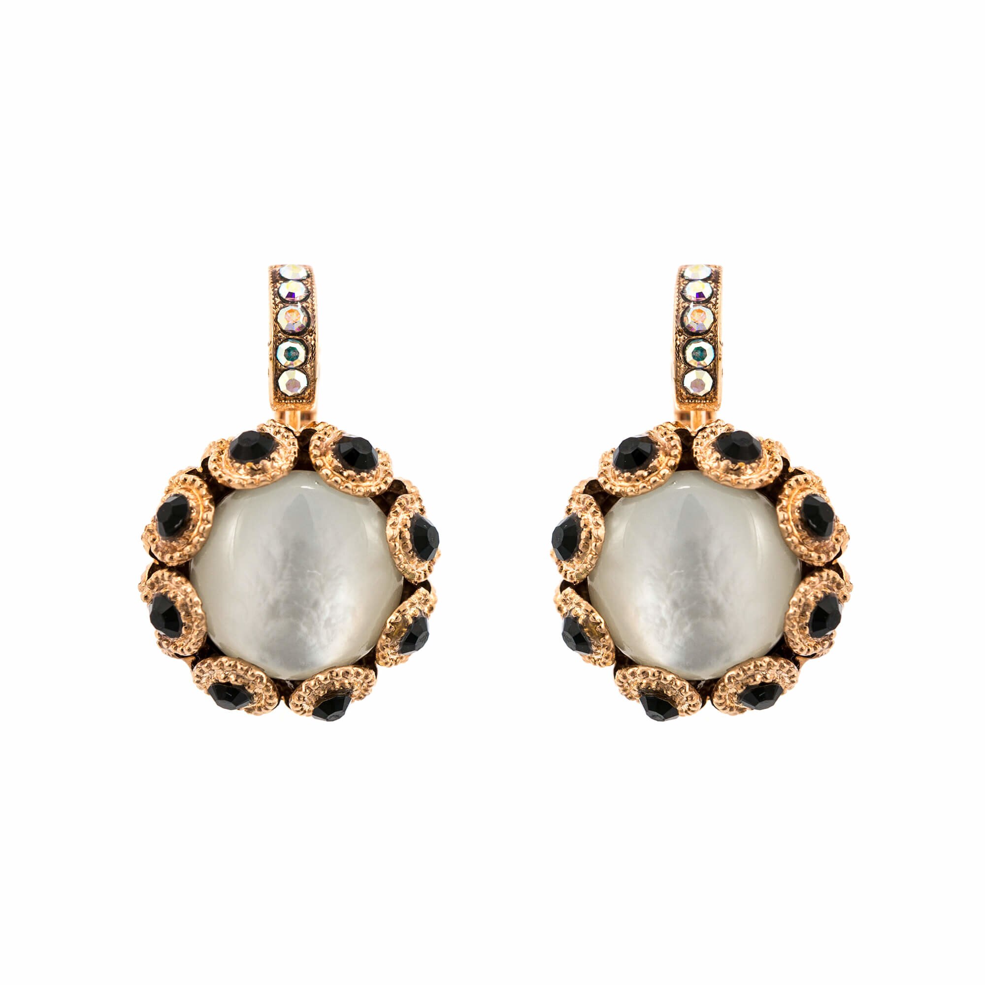 Cercei placati cu Aur roz de 24K, Cristale si Pietre semipretioase, St. Martin - Caribbean Life by Roxannes - Mariana Jewellery, Alb/Negru 1386-M87-3RG6