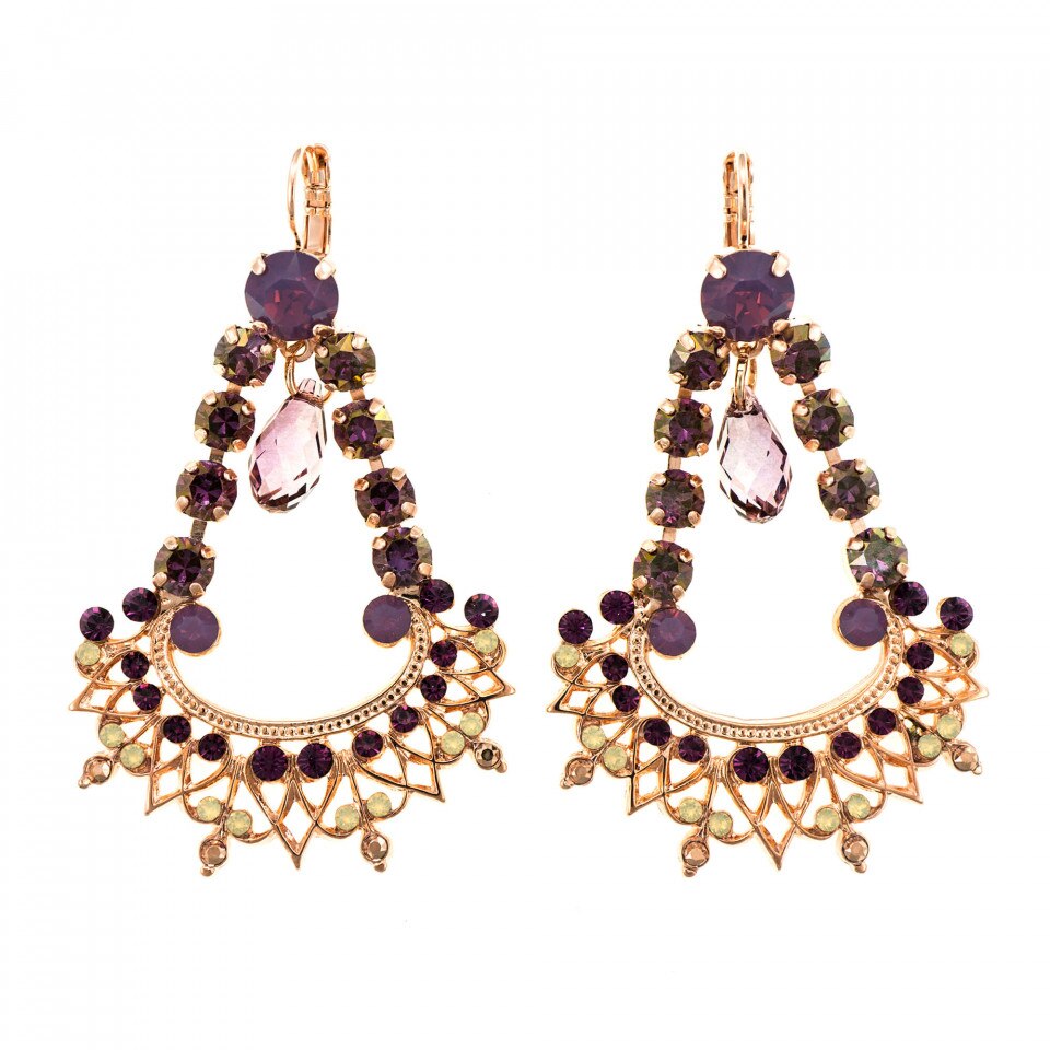 Cercei placati cu Aur roz de 24K, Cristale Swarovski, Bohemian Rhapsody by Roxannes - Mariana Jewellery, Mov 1422/1-1072RG6