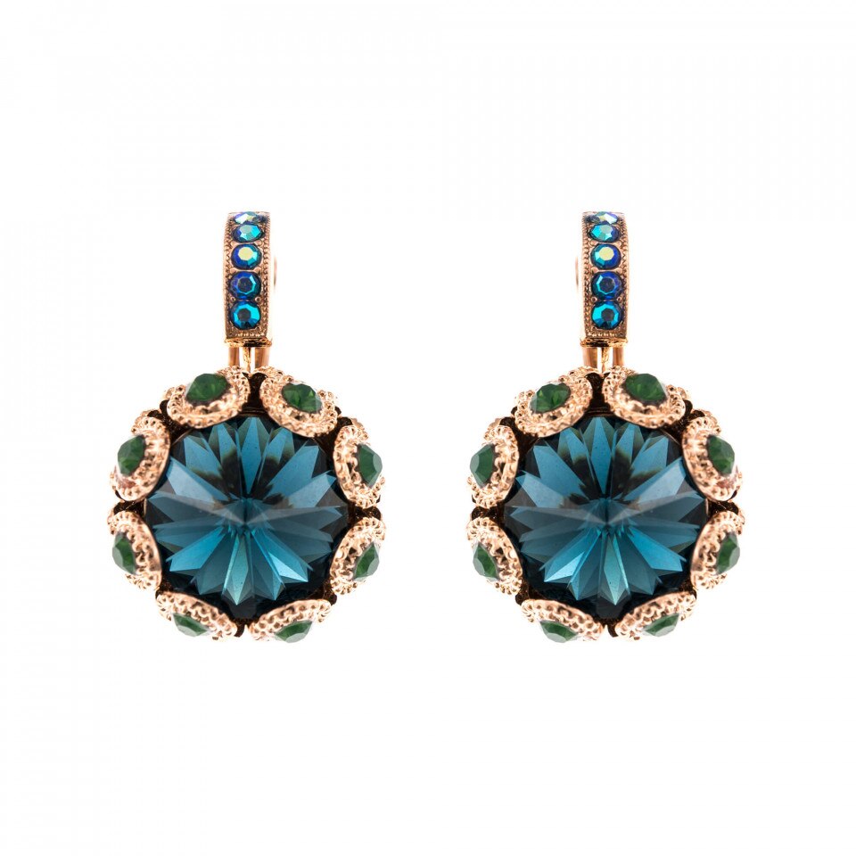 Cercei placati cu Aur roz de 24K, Cristale Swarovski, Mediterranean Blue by Roxannes - Mariana Jewellery, Albastru 1386-1316RG6