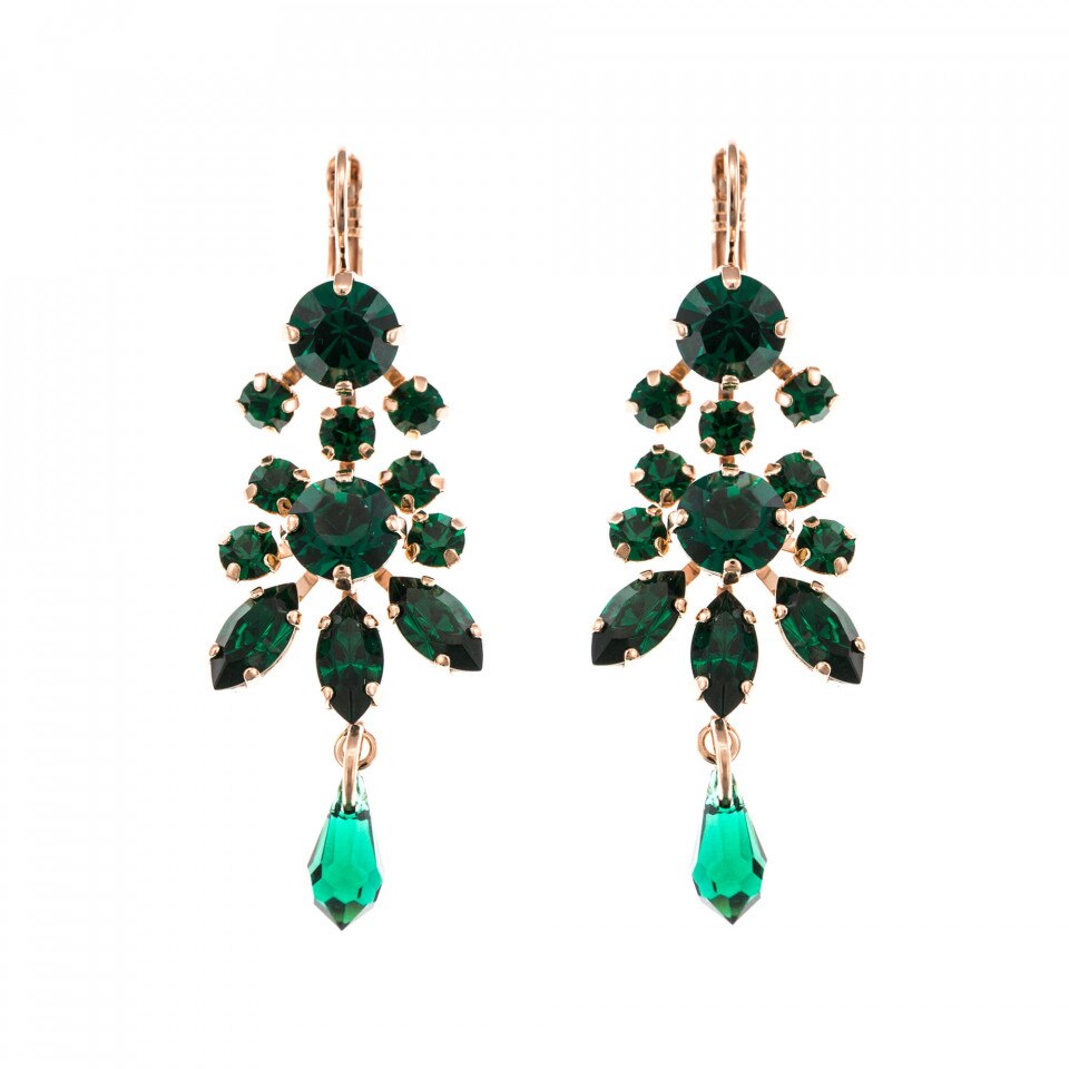 Cercei placati cu Aur roz de 24K, Cristale Swarovski, Emerald by Roxannes - Mariana Jewellery, Verde 1529-205205RG6