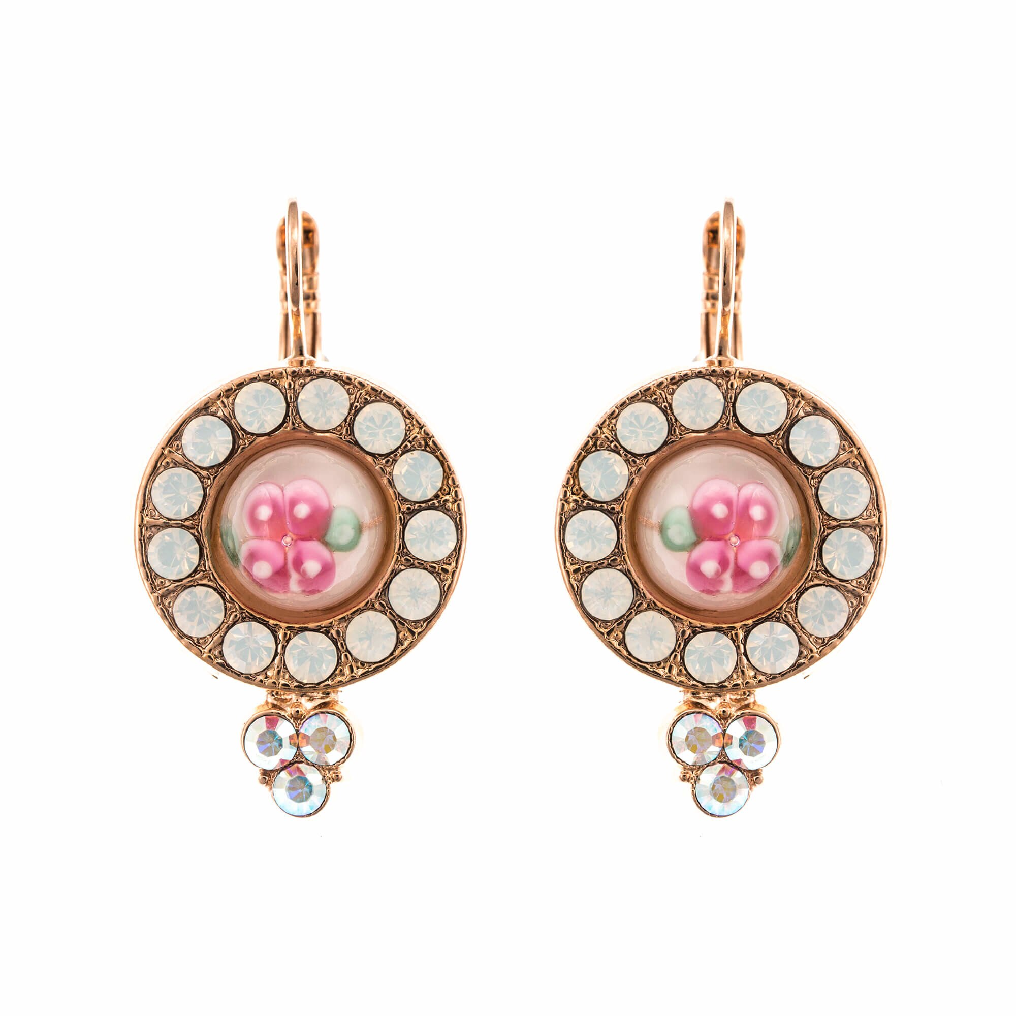 Cercei placati cu Aur roz de 24K, Cristale, Seashell by Roxannes - Mariana Jewellery, Alb/Roz 1219/1-234RG6