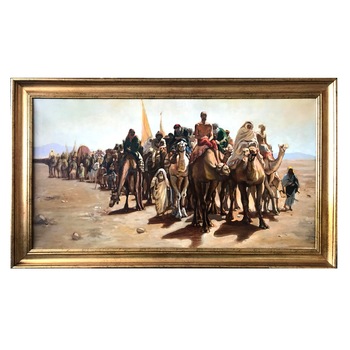 Tablou pictat manual peisaj cu piramide si desert 58x100 cm Tablou pictat manual peisaj cu piramide si desert 58x100 cm