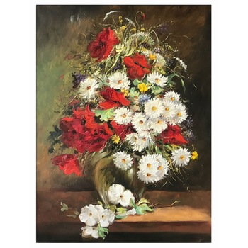 Tablou pictat manual, pictura cu flori in vaza 60x80 cm Tablou pictat manual, pictura cu flori in vaza 60x80 cm