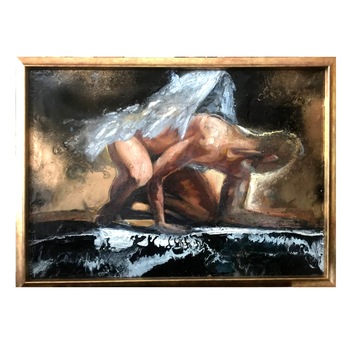 Aura, tablou cu nud inaripat, pictura cu nud de barbat, tablou pictat manual abstract, pictura moderna contemporana, tablou decorativ. Tablou inramat Pictura in ulei pe panza, 73x53 cm Aura, tablou cu nud inaripat, pictura cu nud de barbat, tablou pictat manual abstract, pictura moderna contemporana, tablou decorativ. Tablou inramat Pictura in ulei pe panza, 73x53 cm