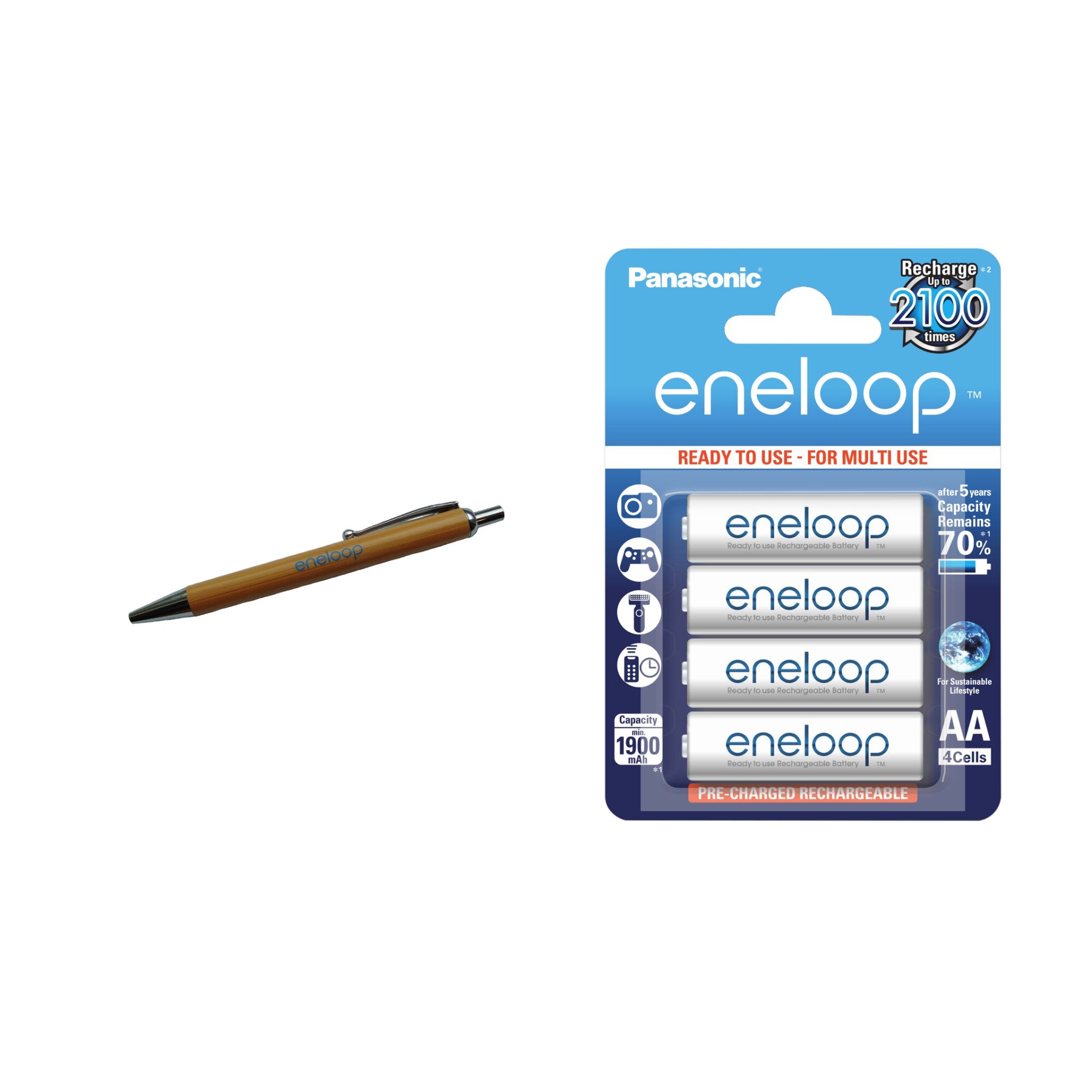 Acumulatori Panasonic Eneloop AA, R6, 1900mAh, 4 buc + pix Eneloop cadou