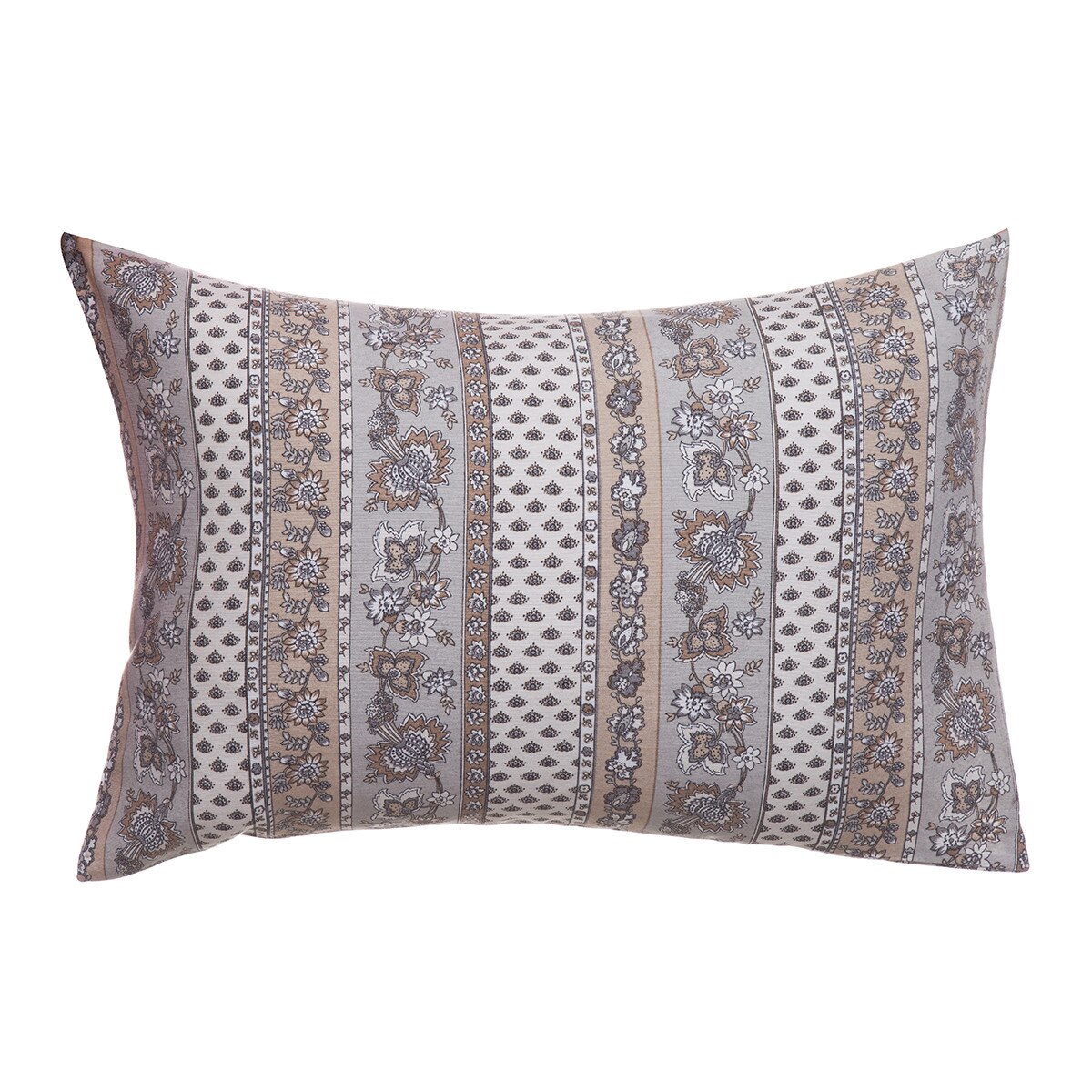 Fata de perna decorativa, BonDia, Model Valerie 110, 50 cm x 70 cm, Gri/Bej, Flori/Geometric