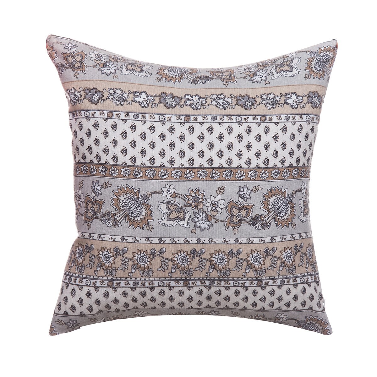 Fata de perna decorativa, BonDia, Model Valerie 110, 43 cm x 43 cm, Gri/Bej, Flori/Geometric