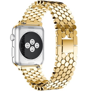 Curea iUni compatibila cu Apple Watch 1/2/3/4/5/6, 40mm, Jewelry, Otel Inoxidabil, Gold Curea iUni compatibila cu Apple Watch 1/2/3/4/5/6, 40mm, Jewelry, Otel Inoxidabil, Gold