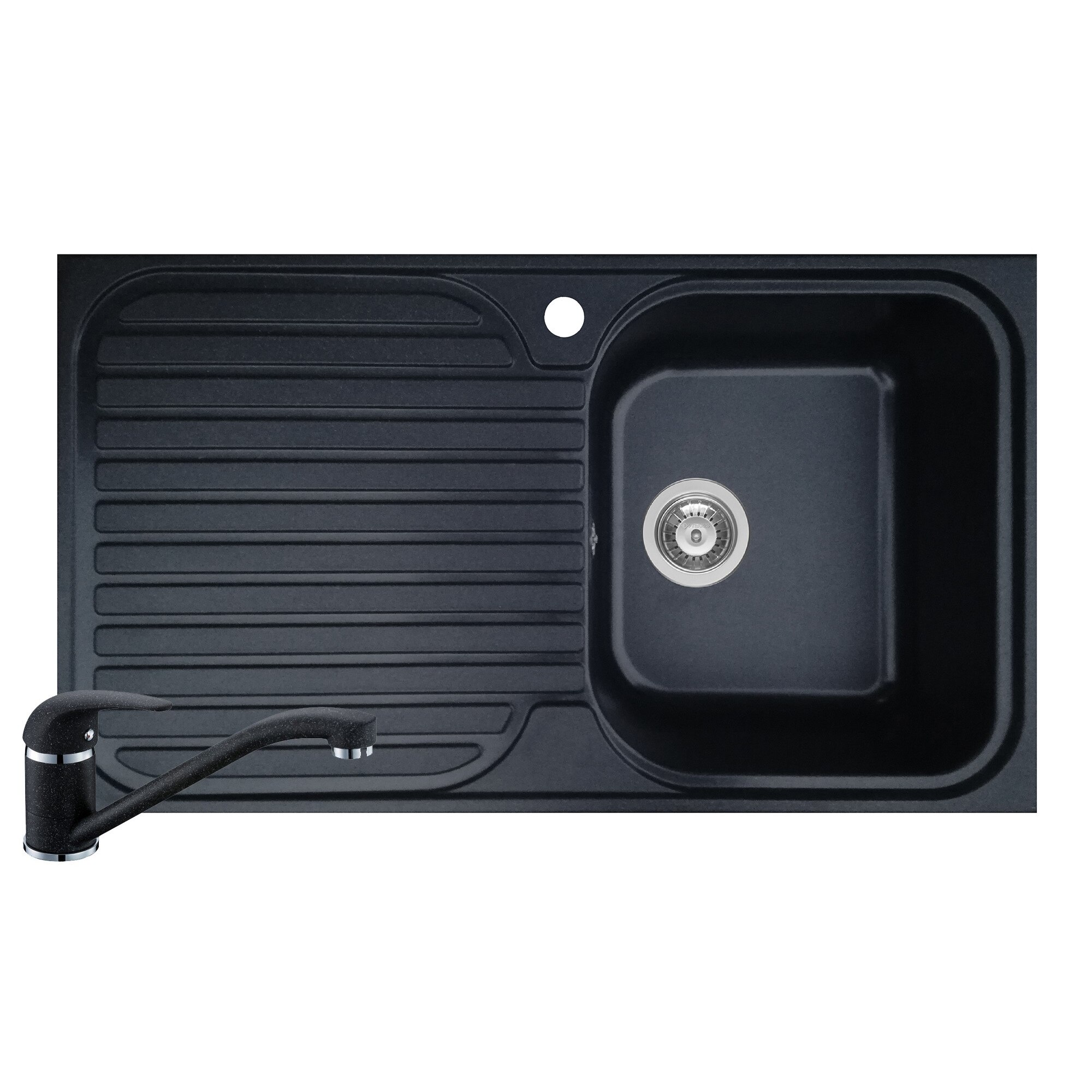 Set Pyramis chiuveta si baterie soft compozit Stripe ARTITHEK, 860x500mm, adancime 200mm, orientare dreapta, montare pe blat, finisaj negru mat