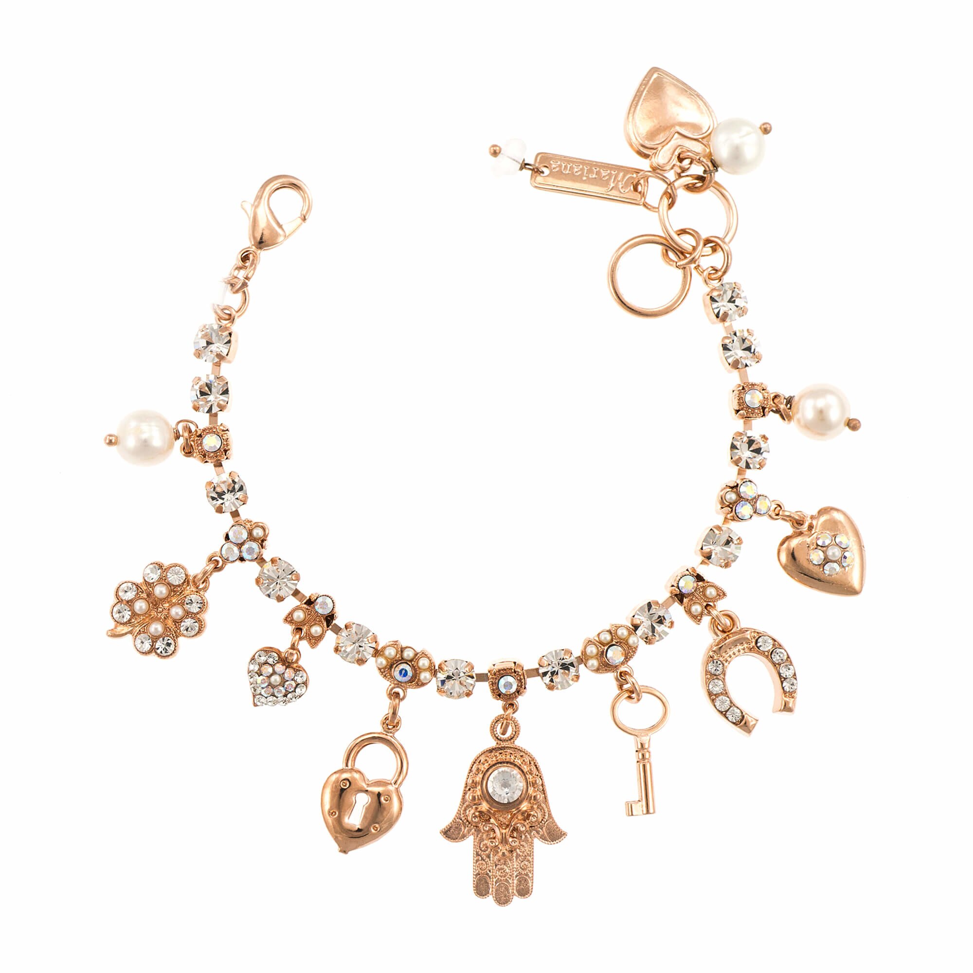 Bratara placata cu Aur roz de 24K, Cristale si Pietre semipretioase, Crystal Pearl's by Roxannes - Mariana Jewellery, Cristal Transparent/Alb 4036/1-M48001RG
