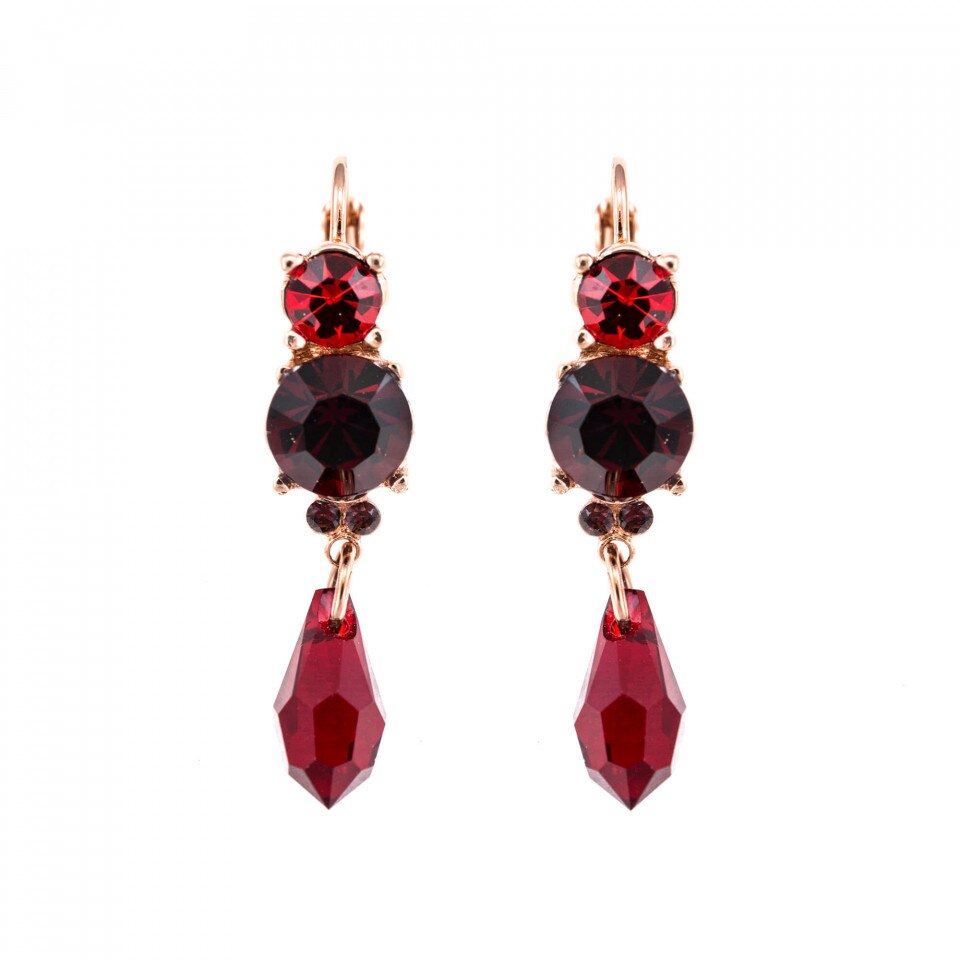 Cercei placati cu Aur roz de 24K, Cristale Swarovski, Lady In Red by Roxannes - Mariana Jewellery, Rosu 1012/1-1070RG6