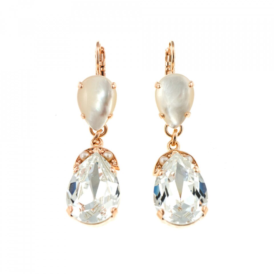 Cercei placati cu Aur roz de 24K, Cristale Swarovski si Pietre semipretioase, Seashell by Roxannes - Mariana Jewellery, Alb 1032/4-M1201RG6