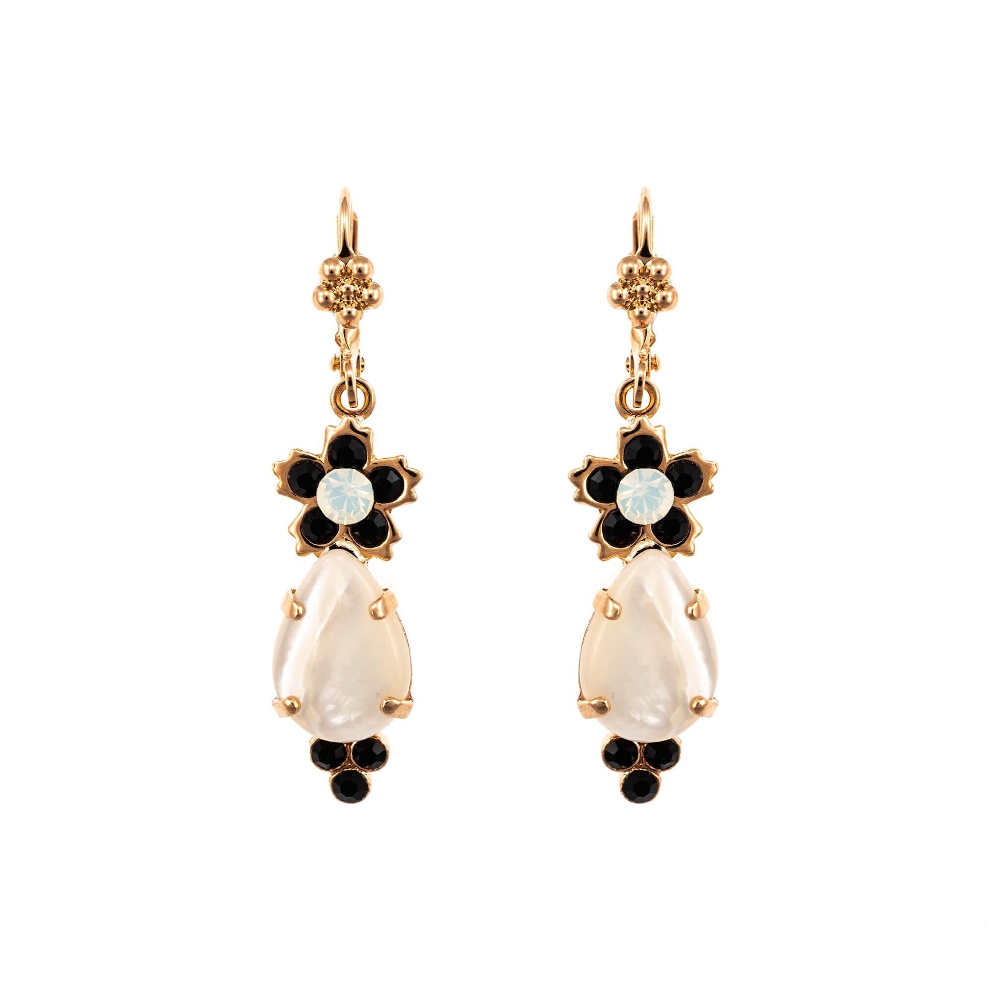Cercei placati cu Aur roz de 24K, Cristale si Pietre semipretioase, St. Martin - Caribbean Life by Roxannes - Mariana Jewellery, Alb/Negru 1050-M87-3RG1