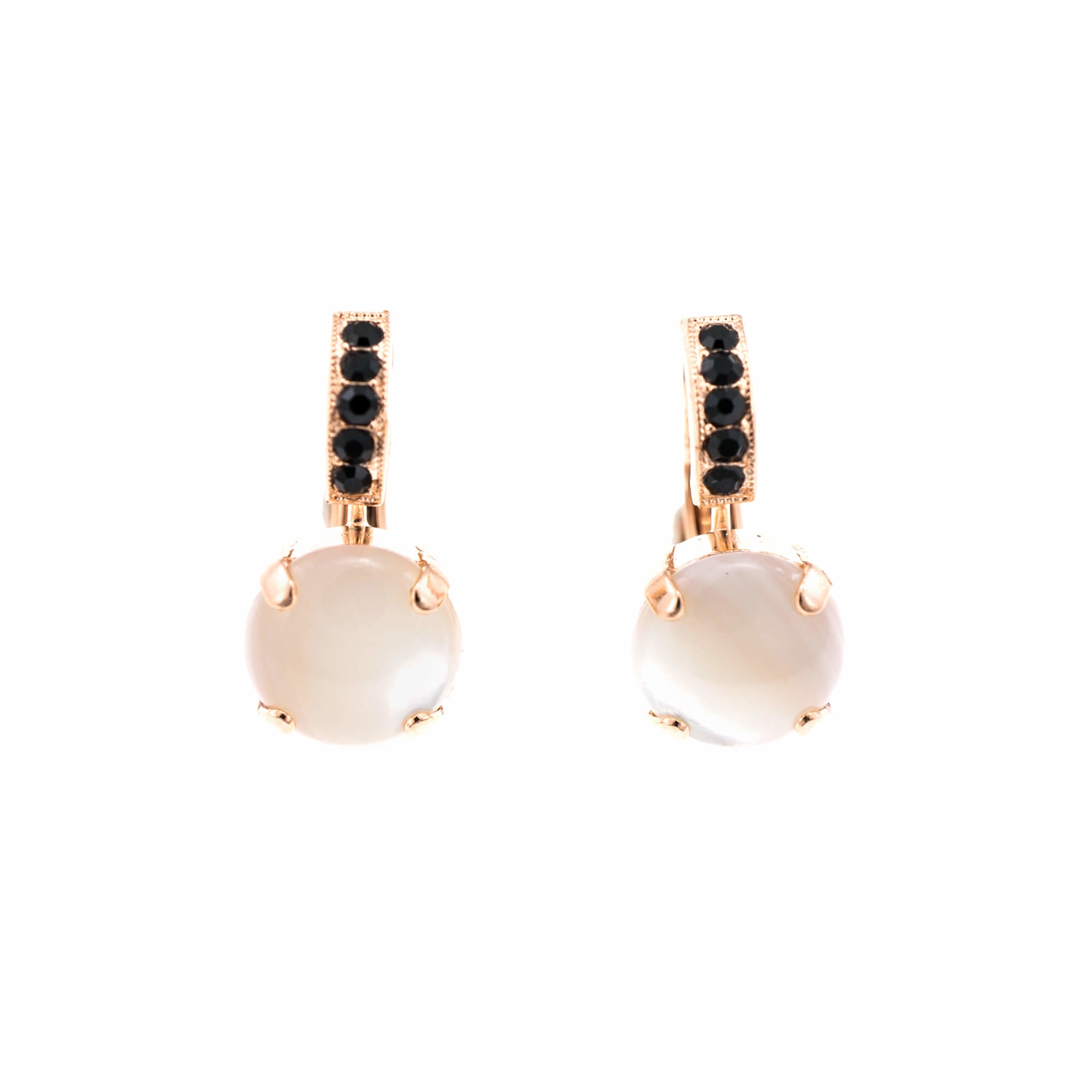 Cercei placati cu Aur roz de 24K, Cristale si Pietre semipretioase,St. Martin by Roxannes - Mariana Jewellery, Alb/Negru