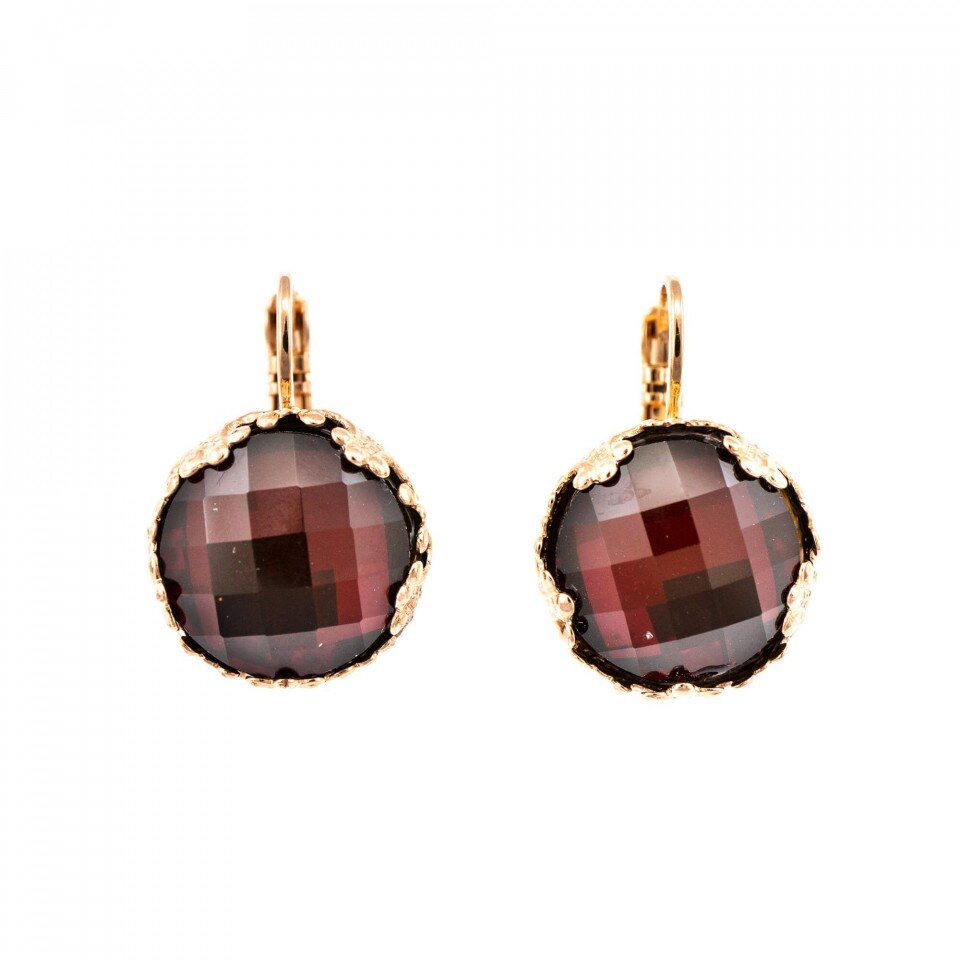 Cercei placati cu Aur roz de 24K, Cristale Swarovski, Happy by Roxannes - Mariana Jewellery, Grena 1374-502ARG6