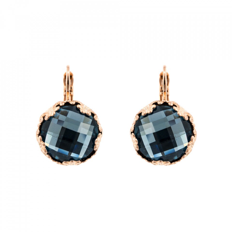 Cercei placati cu Aur roz de 24K, Cristale Swarovski, Mood Indigo by Roxannes - Mariana Jewellery, Albastru 1374-266ARG6