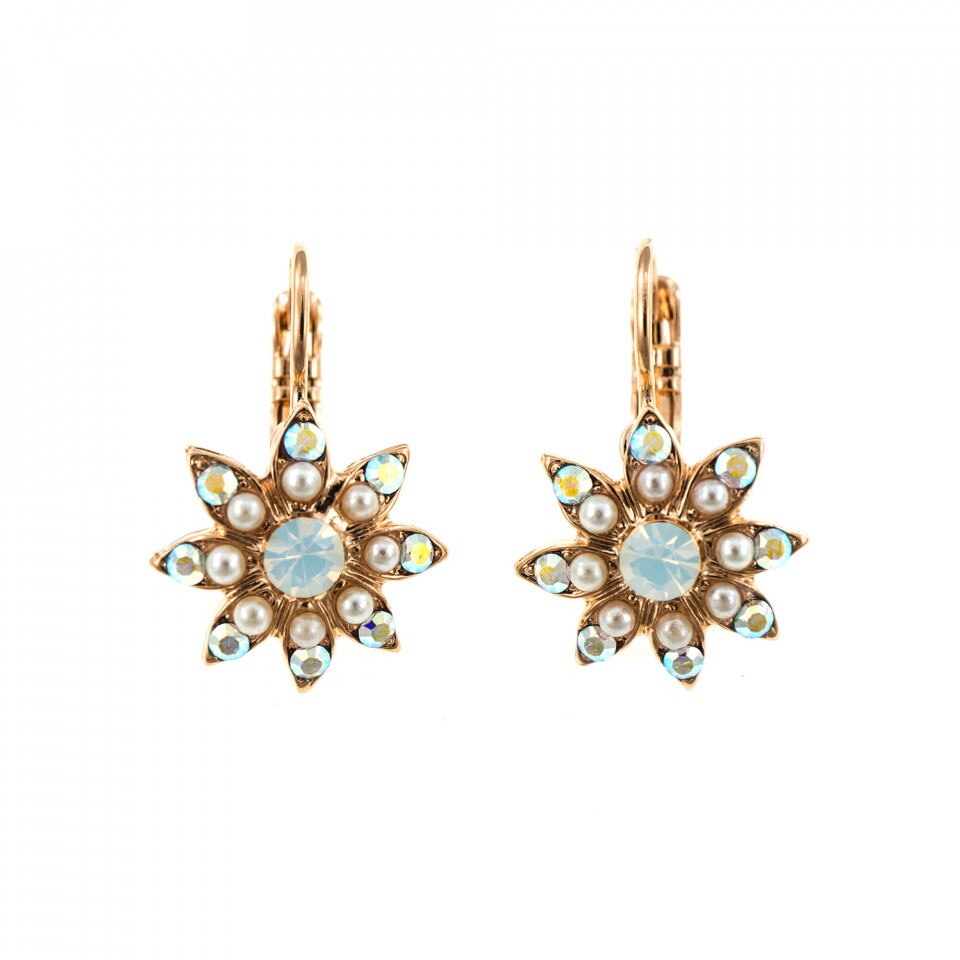 Cercei placati cu Aur roz de 24K, Cristale Swarovski si Pietre semipretioase, Seashell by Roxannes - Mariana Jewellery, Alb 1227-M1201RG6