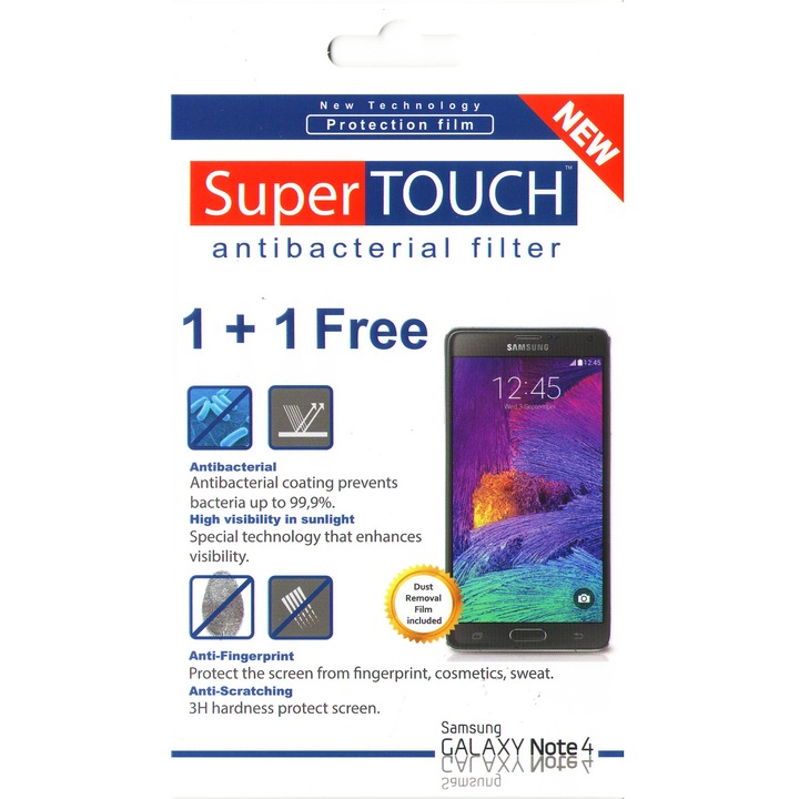 Super TOUCH Antibacterial védőfólia készlet Samsung Note 4-hez, 2 db