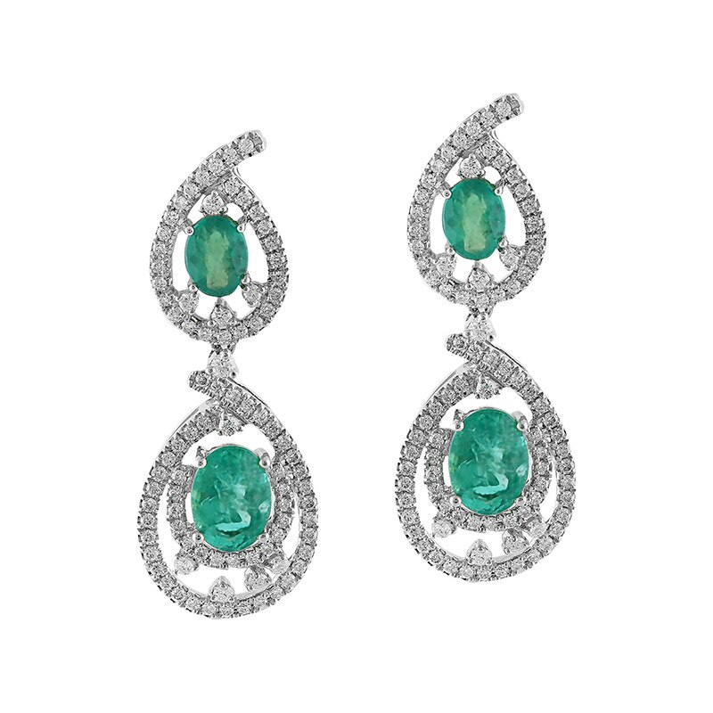 Cercei Deruvo Aur 18k Diamante, Smaralde E2989EWN-W