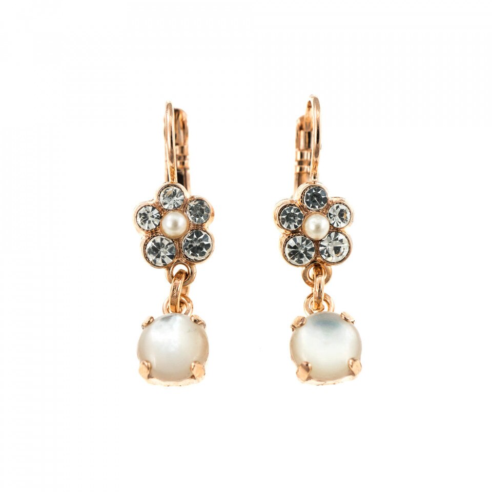 Cercei placati cu Aur roz de 24K, Cristale Swarovski si Pietre semipretioase, Seashell by Roxannes - Mariana Jewellery, Alb 1152/3-M1201RG6