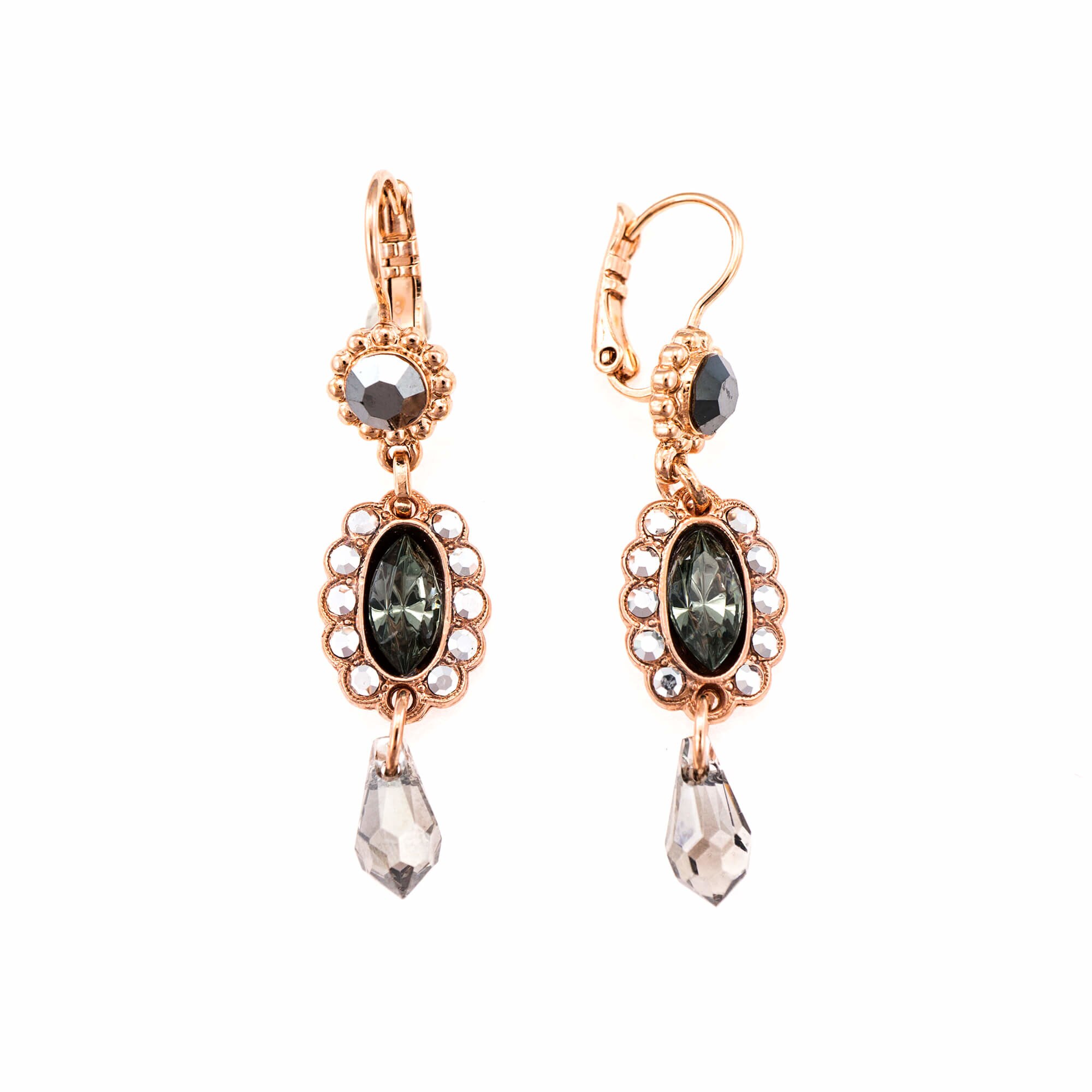 Cercei placati cu Aur roz de 24K, Cristale, Black Diamond by Roxannes - Mariana Jewellery, Negru/Gri 1292/7-747RG6