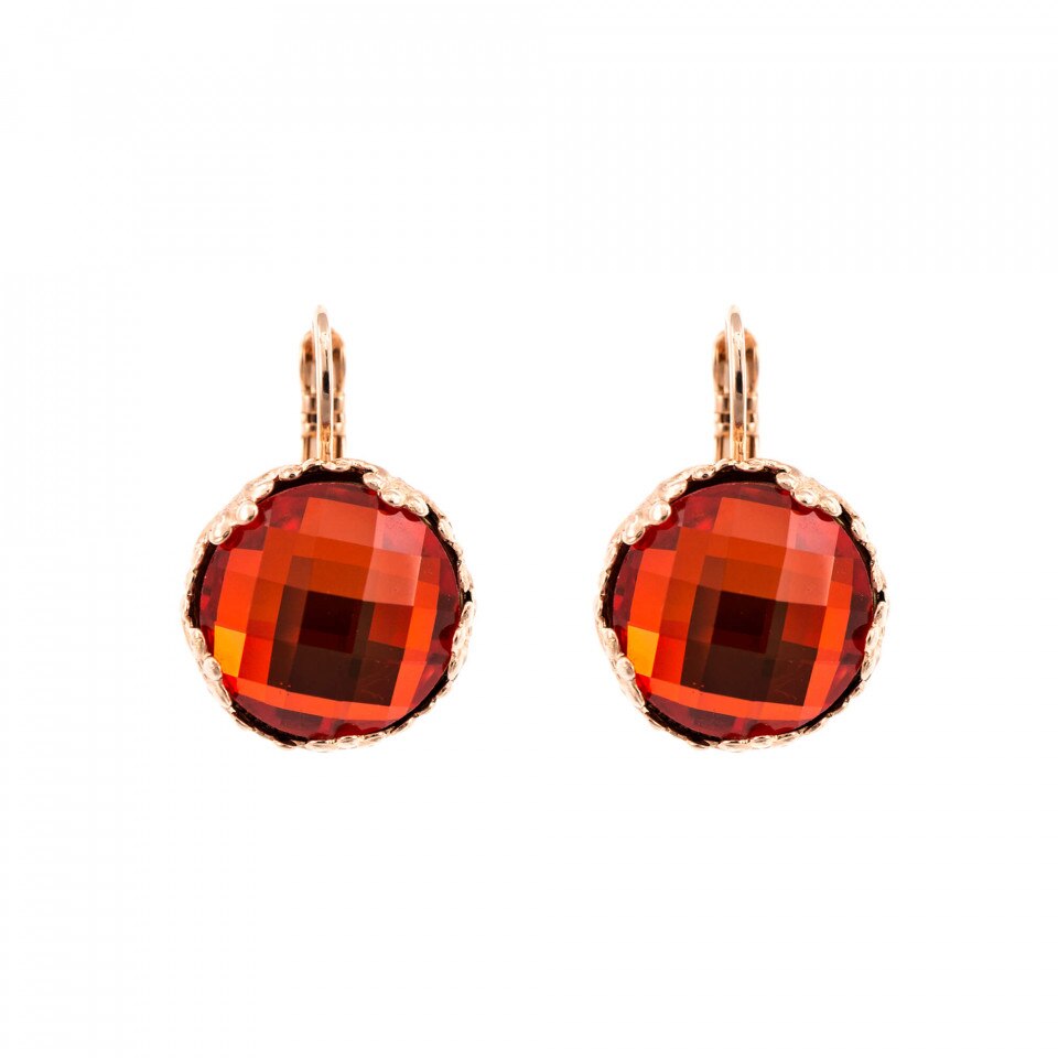 Cercei placati cu Aur roz de 24K, Cristale Swarovski, Lady In Red by Roxannes - Mariana Jewellery, Rosu 1374-236ARG6
