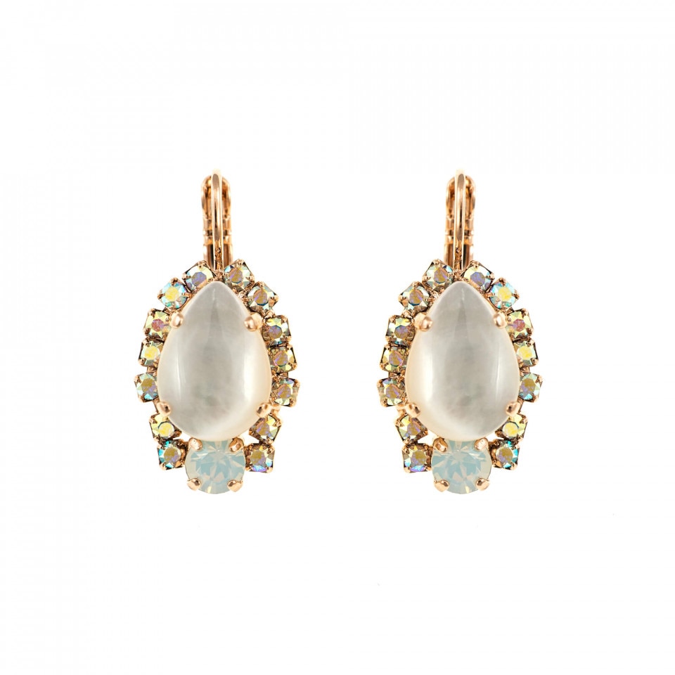 Cercei placati cu Aur roz de 24K, Cristale Swarovski si Pietre semipretioase, Seashell by Roxannes - Mariana Jewellery, Alb 1259/1-M1201RG6