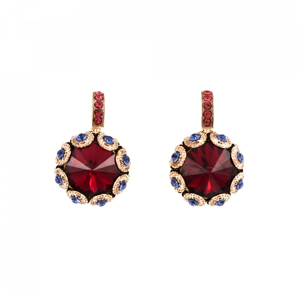 Cercei placati cu Aur roz de 24K, Cristale Swarovski, Xenia - Odyssey by Roxannes - Mariana Jewellery, Rosu/Mov 1386-1091RG6