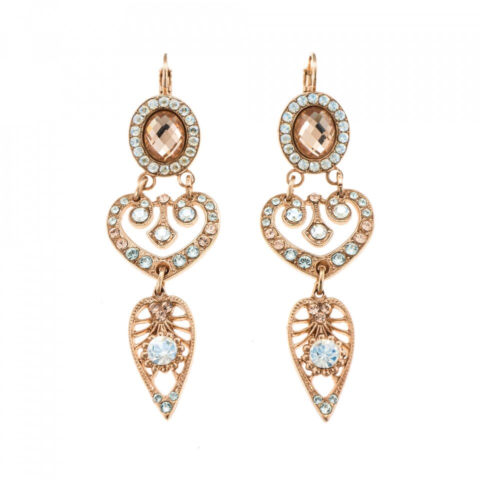 Cercei placati cu Aur roz de 24K, Cristale Swarovski, Moondance by Roxannes - Mariana Jewellery, Bej 1423/1-MOL361RG6