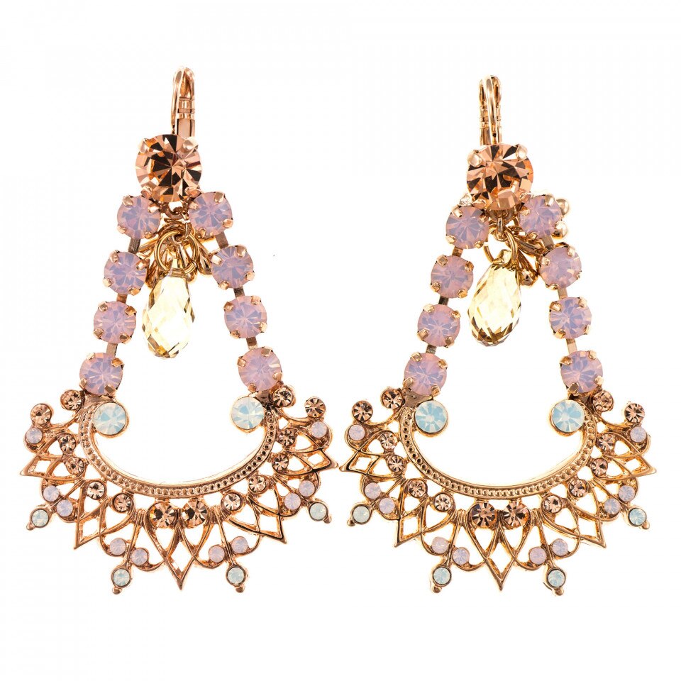 Cercei placati cu Aur roz de 24K, Cristale Swarovski, Tiara Day by Roxannes - Mariana Jewellery, Roz 1422/1-2333RG6