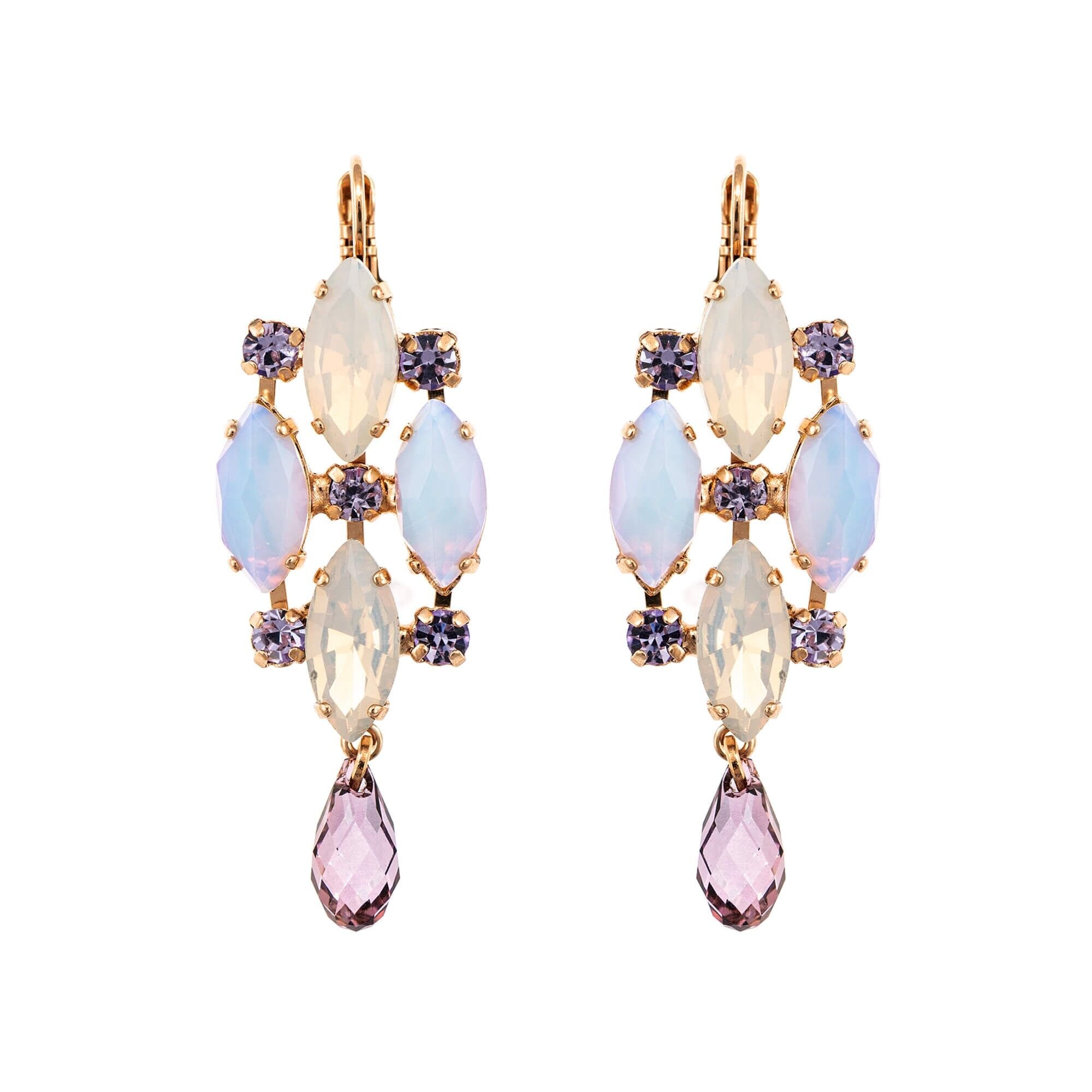 Cercei placati cu Aur roz de 24K, Cristale si Pietre semipretioase, Elizabeth by Roxannes - Mariana Jewellery, Mov/Roze 1410-M83371RG6