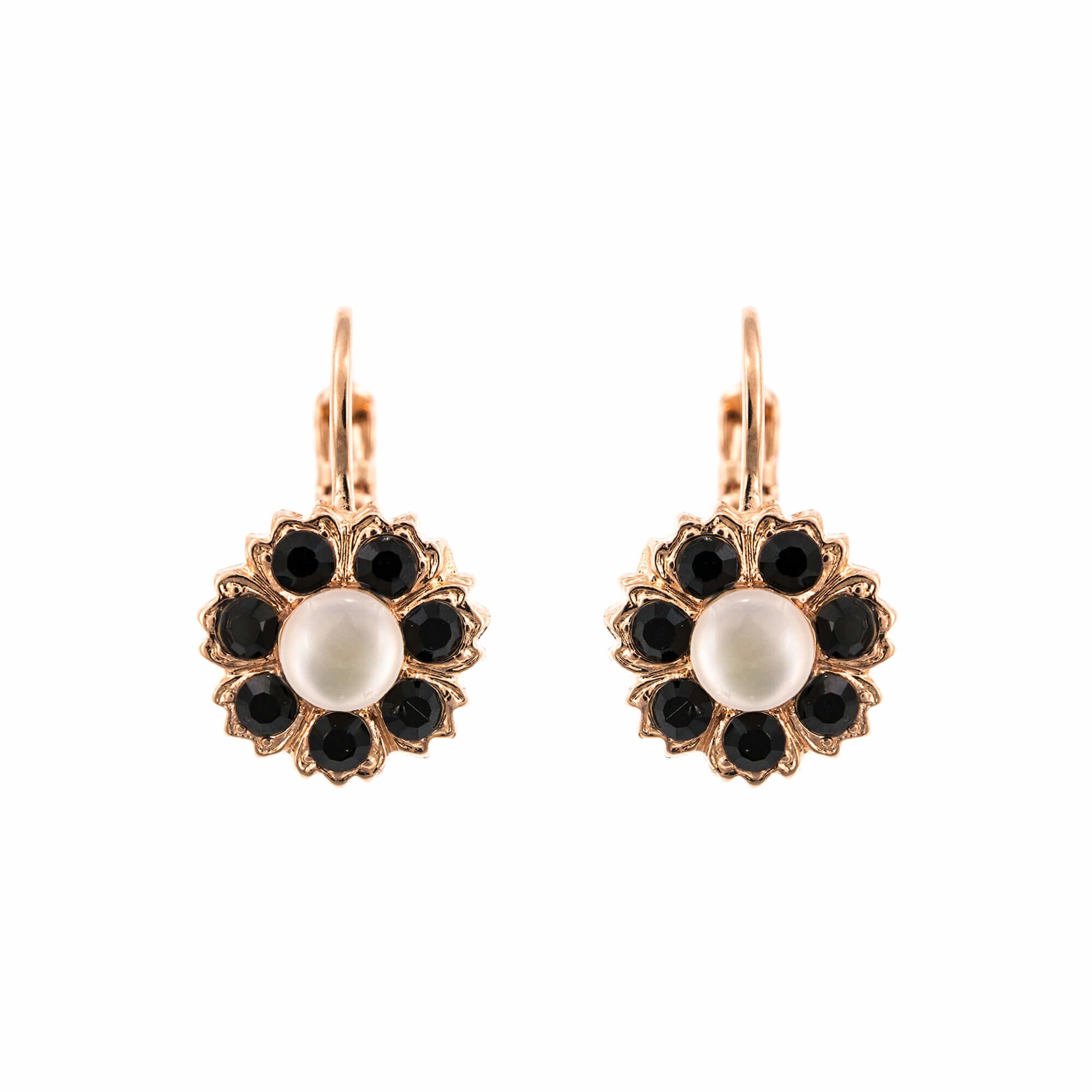 Cercei placati cu Aur roz de 24K, Cristale si Pietre semipretioase, St. Martin - Caribbean Life by Roxannes - Mariana Jewellery, Alb/Negru 1411/2-M87-3RG6