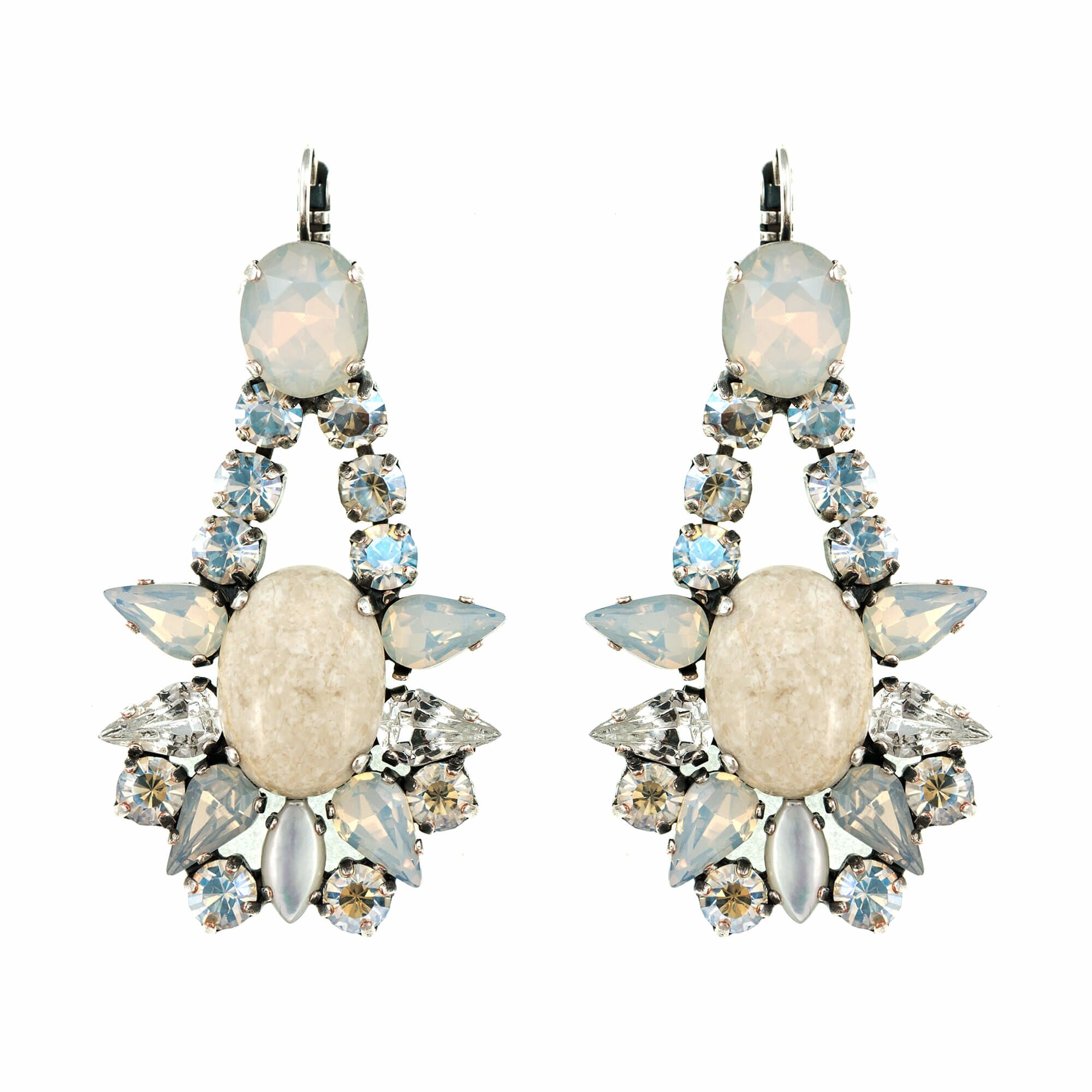 Cercei placati cu Argint 925, Cristale si Pietre semipretioase, Forever by Roxannes - Mariana Jewellery, Alb/Creme 1415-M5087SP6