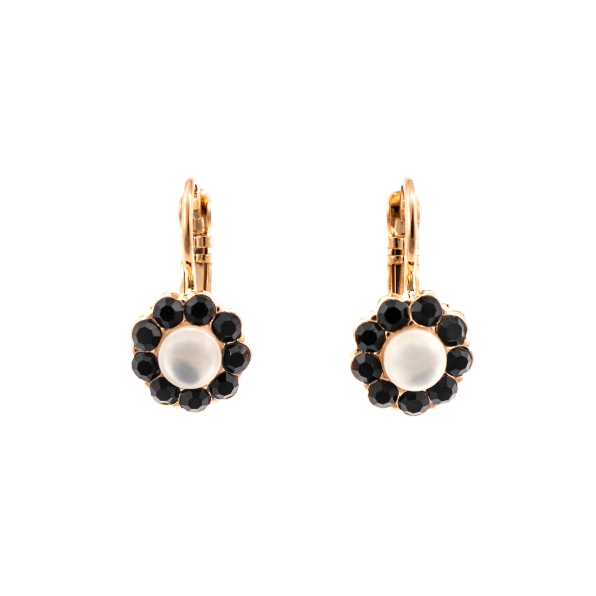 Cercei placati cu Aur roz de 24K, Cristale si Pietre semipretioase, St. Martin - Caribbean Life by Roxannes - Mariana Jewellery, Alb/Negru 1379-M87-3RG6
