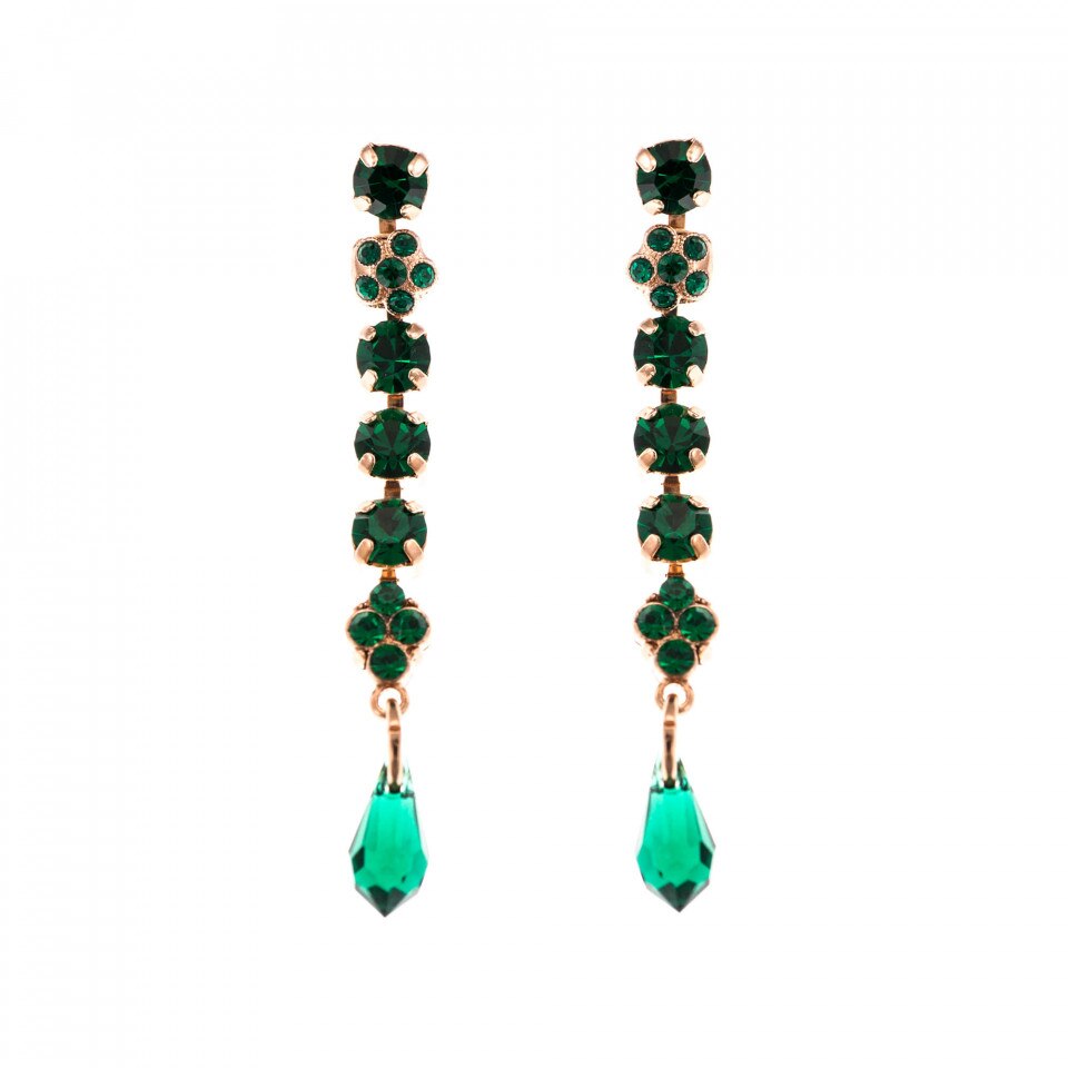 Cercei placati cu Aur roz de 24K, Cristale Swarovski, Emerald by Roxannes - Mariana Jewellery, Verde 1408-205205RG2