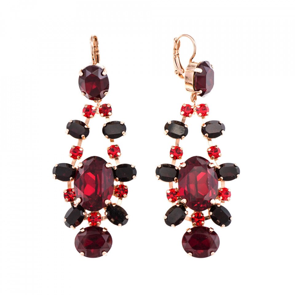 Cercei placati cu Aur roz de 24K, Cristale Swarovski, Lady In Red by Roxannes - Mariana Jewellery, Rosu 1413/2-1070RG6