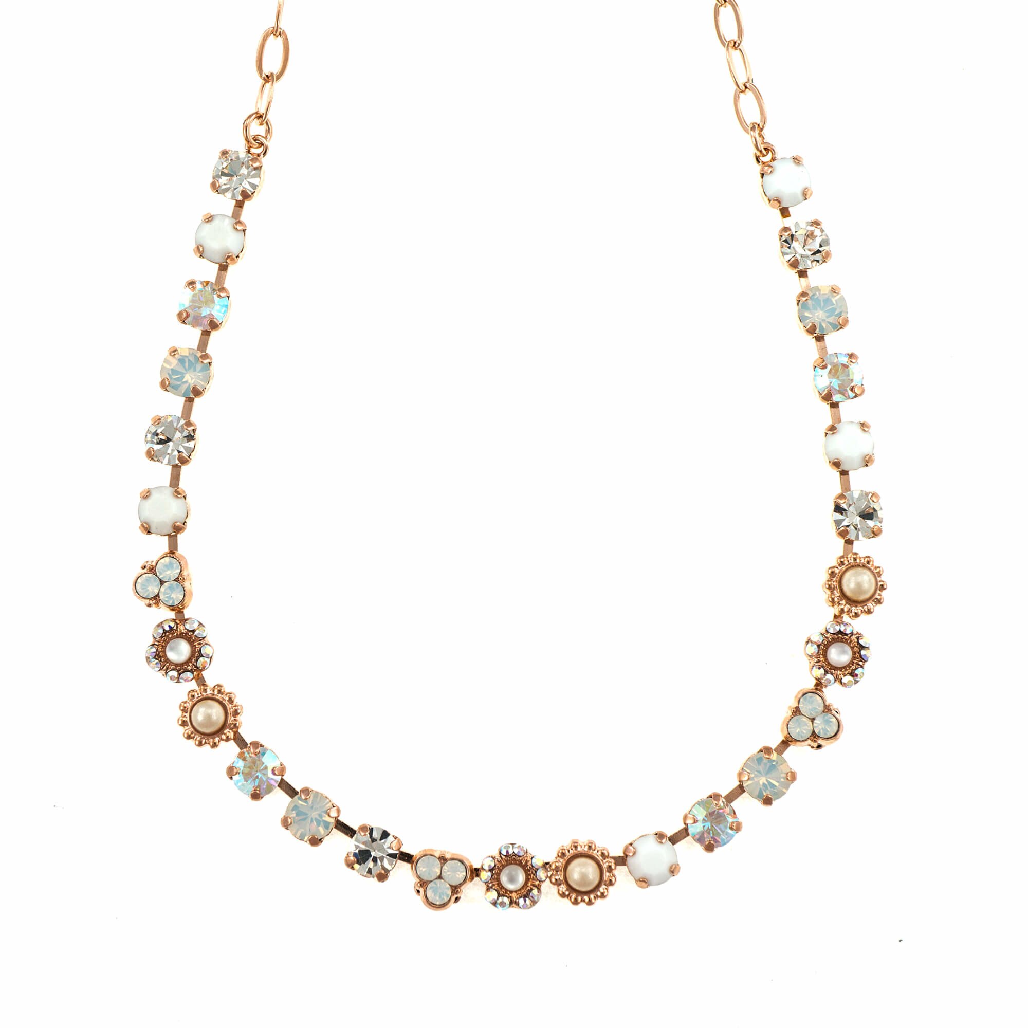 Colier placat cu Aur roz de 24K, Cristale si Pietre semipretioase, Seashell by Roxannes - Mariana Jewellery, Alb 3028/1-M1201RG