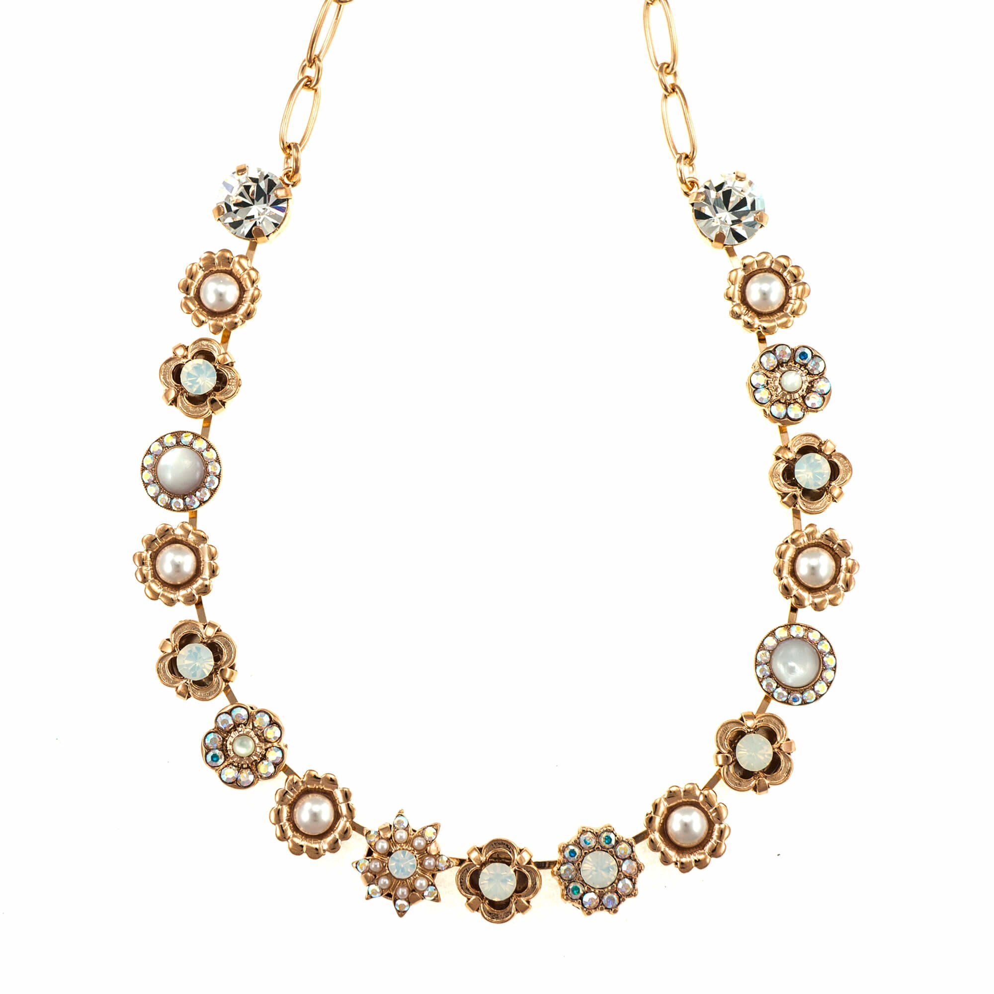 Colier placat cu Aur roz de 24K, Cristale si Pietre semipretioase, Seashell by Roxannes - Mariana Jewellery, Alb 3123-M1201RG